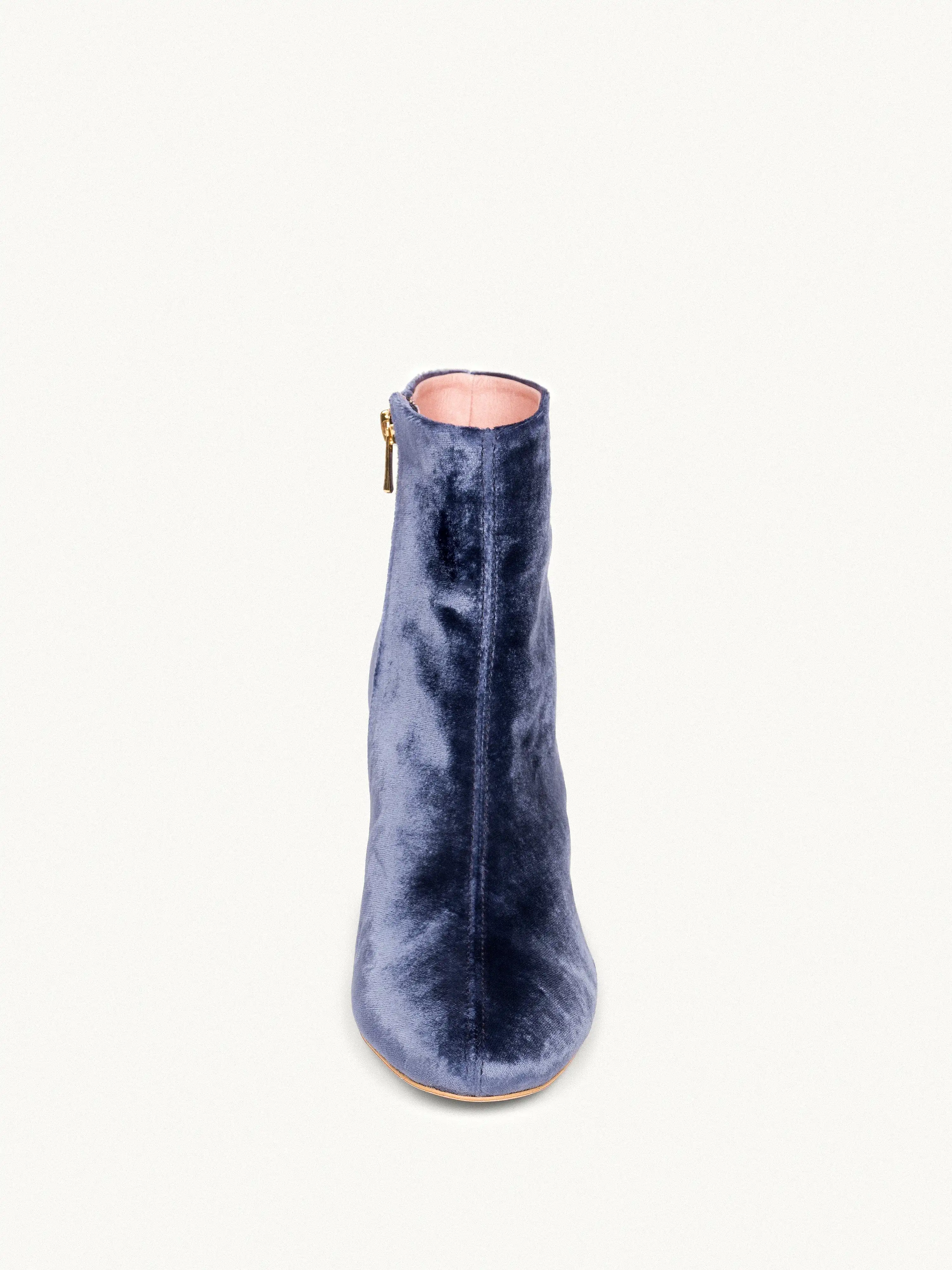 6pm Expo at the Gallery Vegan Velvet Heeled Boots | Indigo Blue