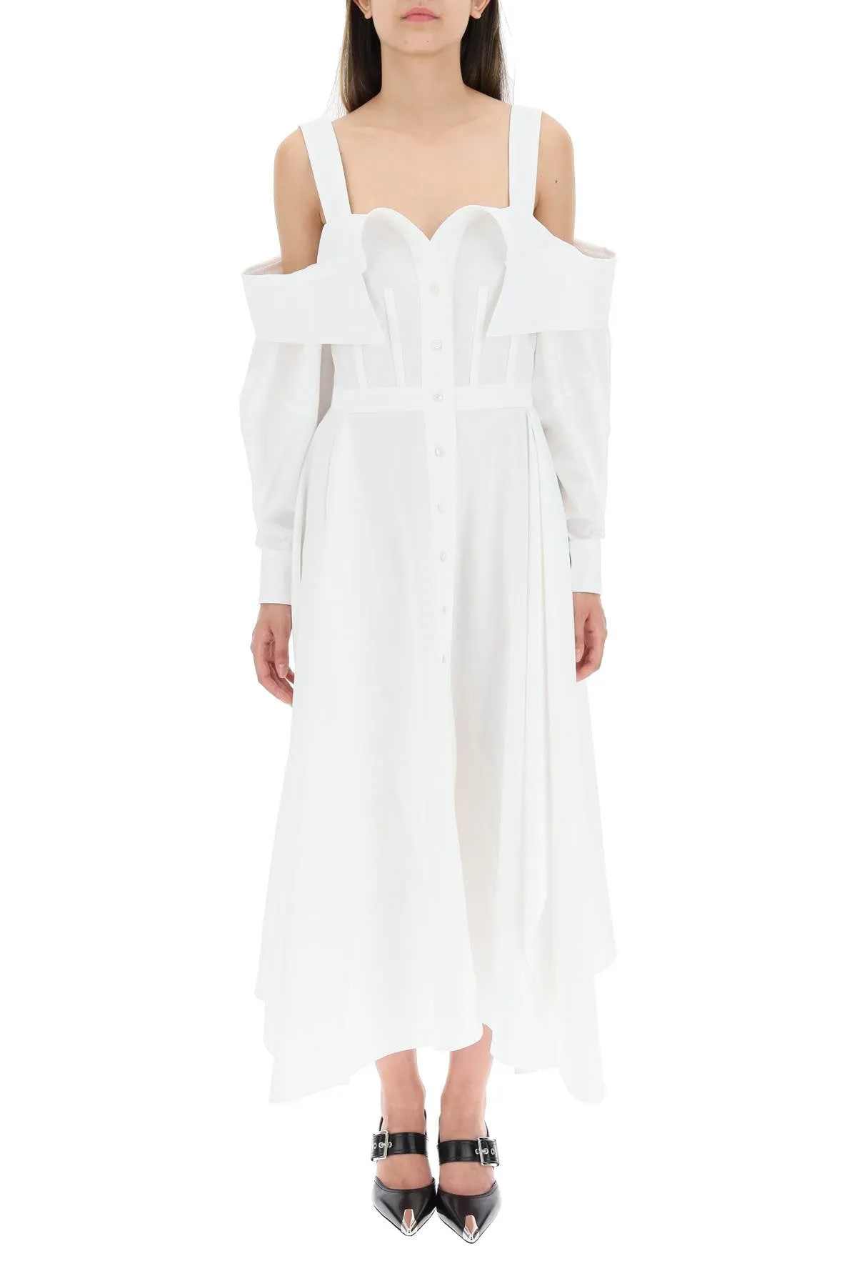 Alexander McQueen Deconstructed Belted Midi Shirt Dress