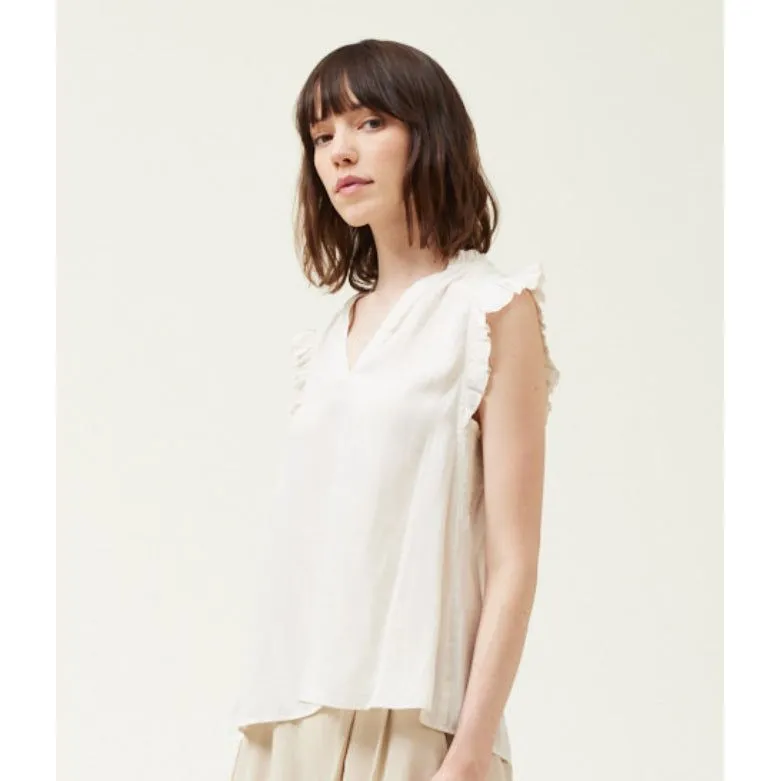 Alison Grade and Gather Milk Ruffle Sleeve Satin Blouse