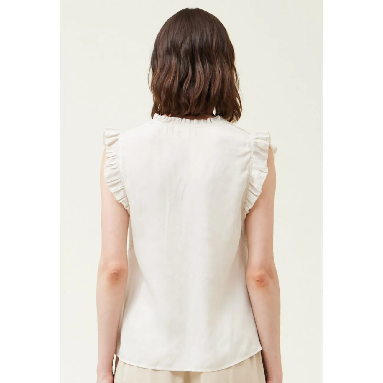 Alison Grade and Gather Milk Ruffle Sleeve Satin Blouse