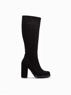 Alize Vegan Suede Wide Calf Platform Boots | Black