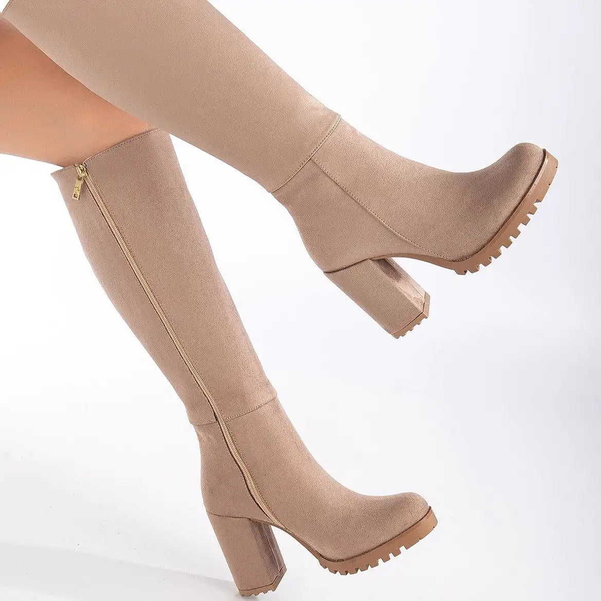 Alize Vegan Suede Wide Calf Platform Boots | Cream