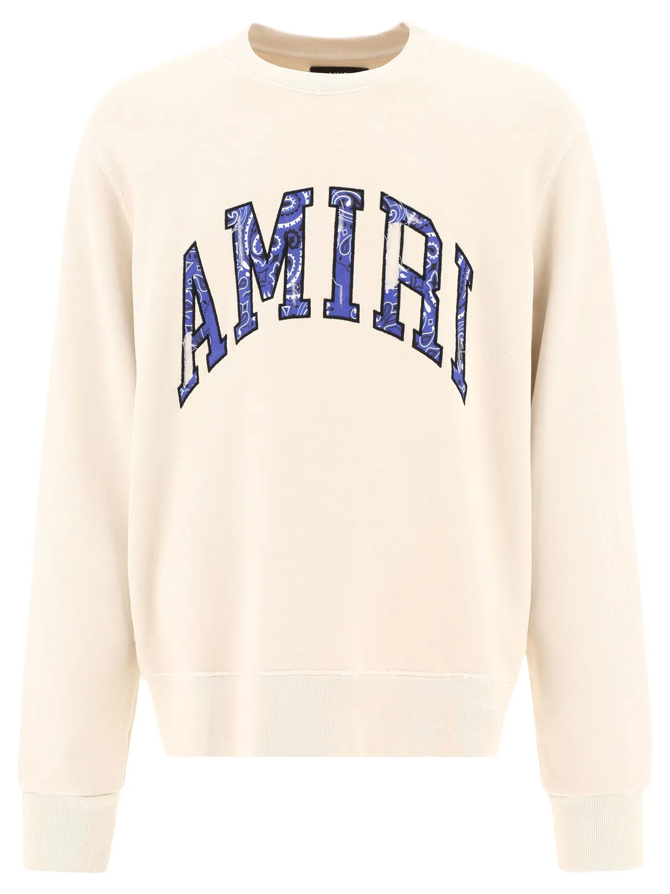 Amiri Bandana Logo Detailed Distressed Crewneck Sweatshirt