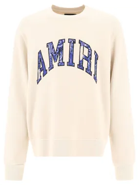 Amiri Bandana Logo Detailed Distressed Crewneck Sweatshirt