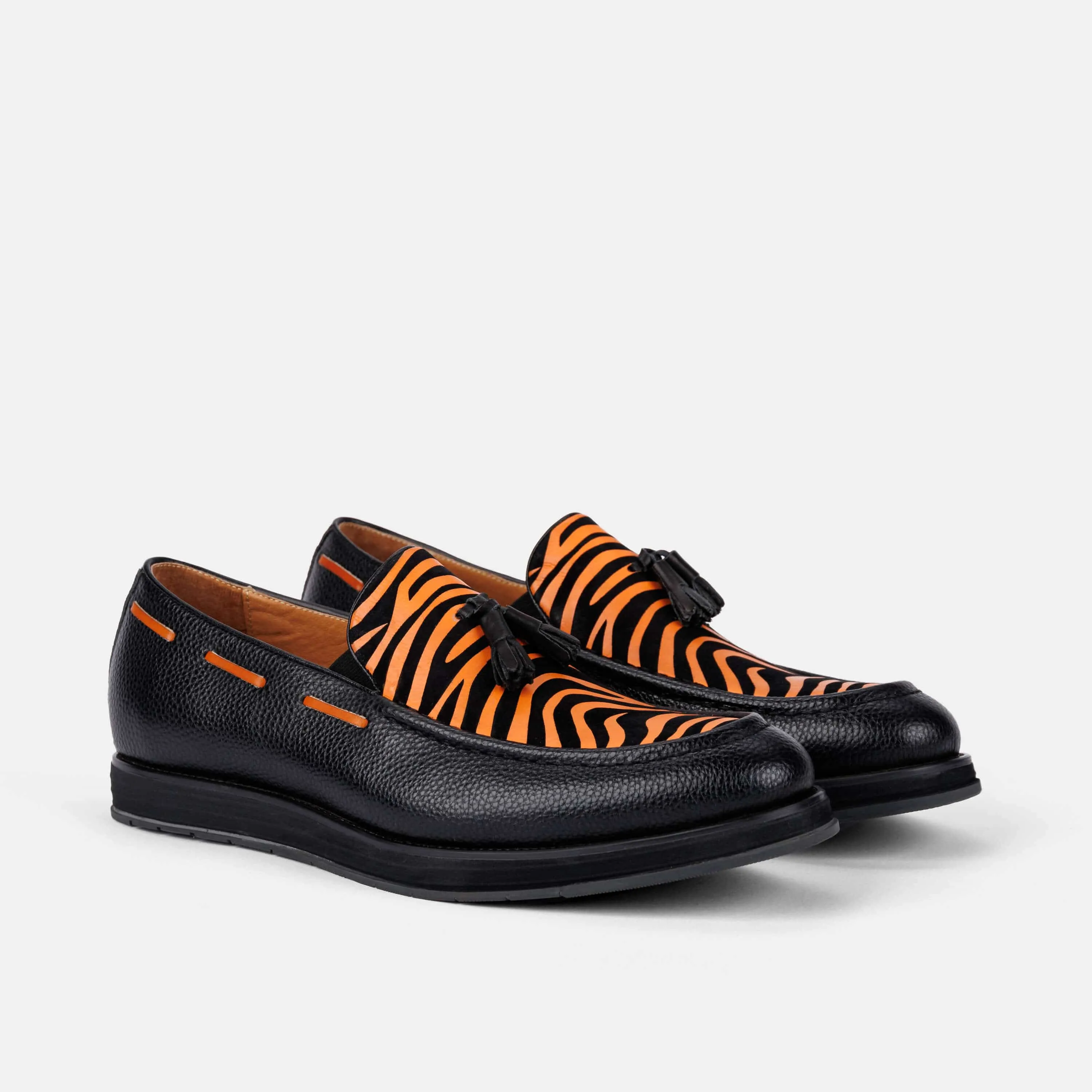 Apollo Black Tiger Leather Tassel Loafers