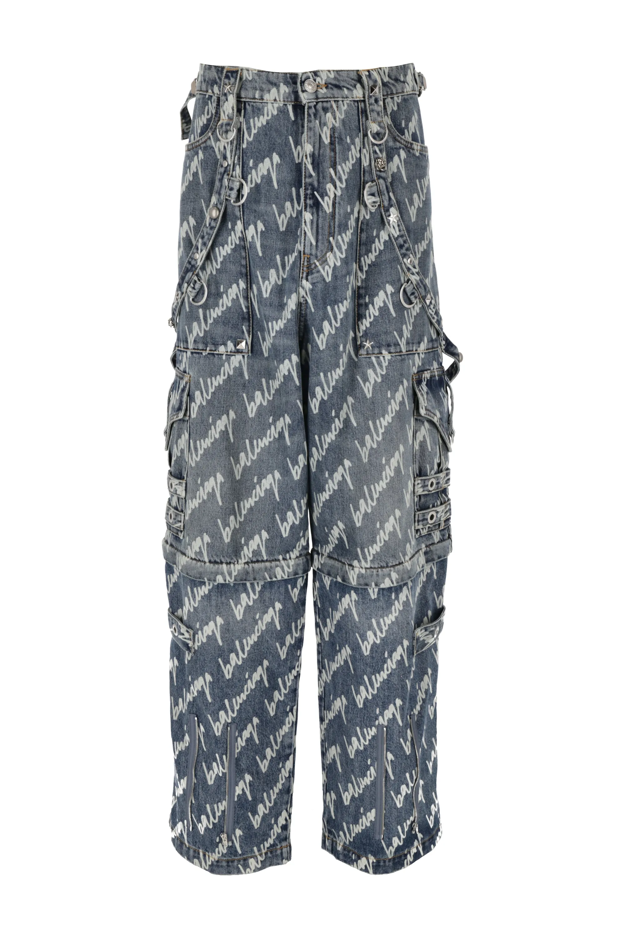 Balenciaga Allover Logo Printed Wide-Leg Jeans