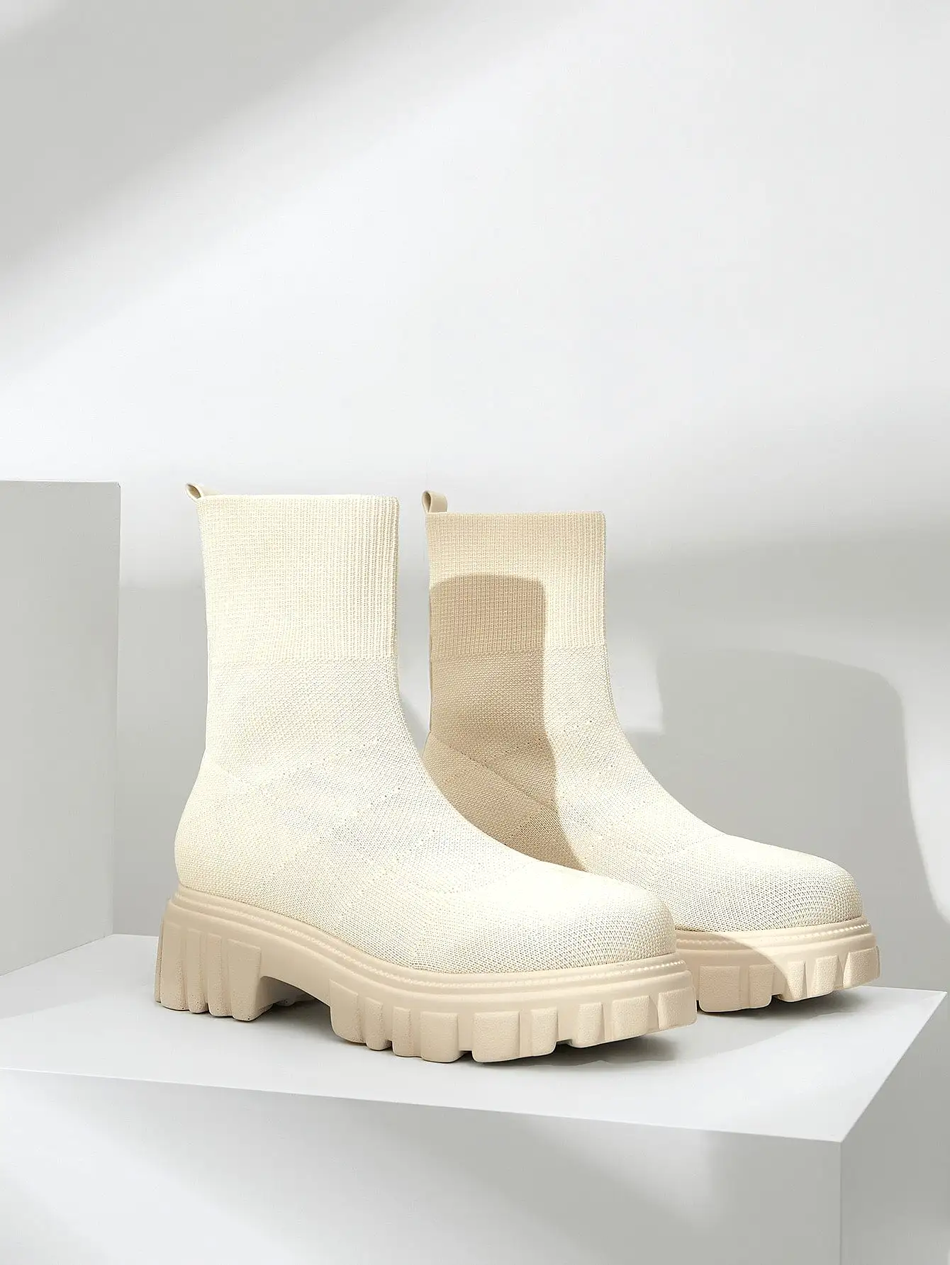 Basic Minimalist Knit Platform Sock Boots