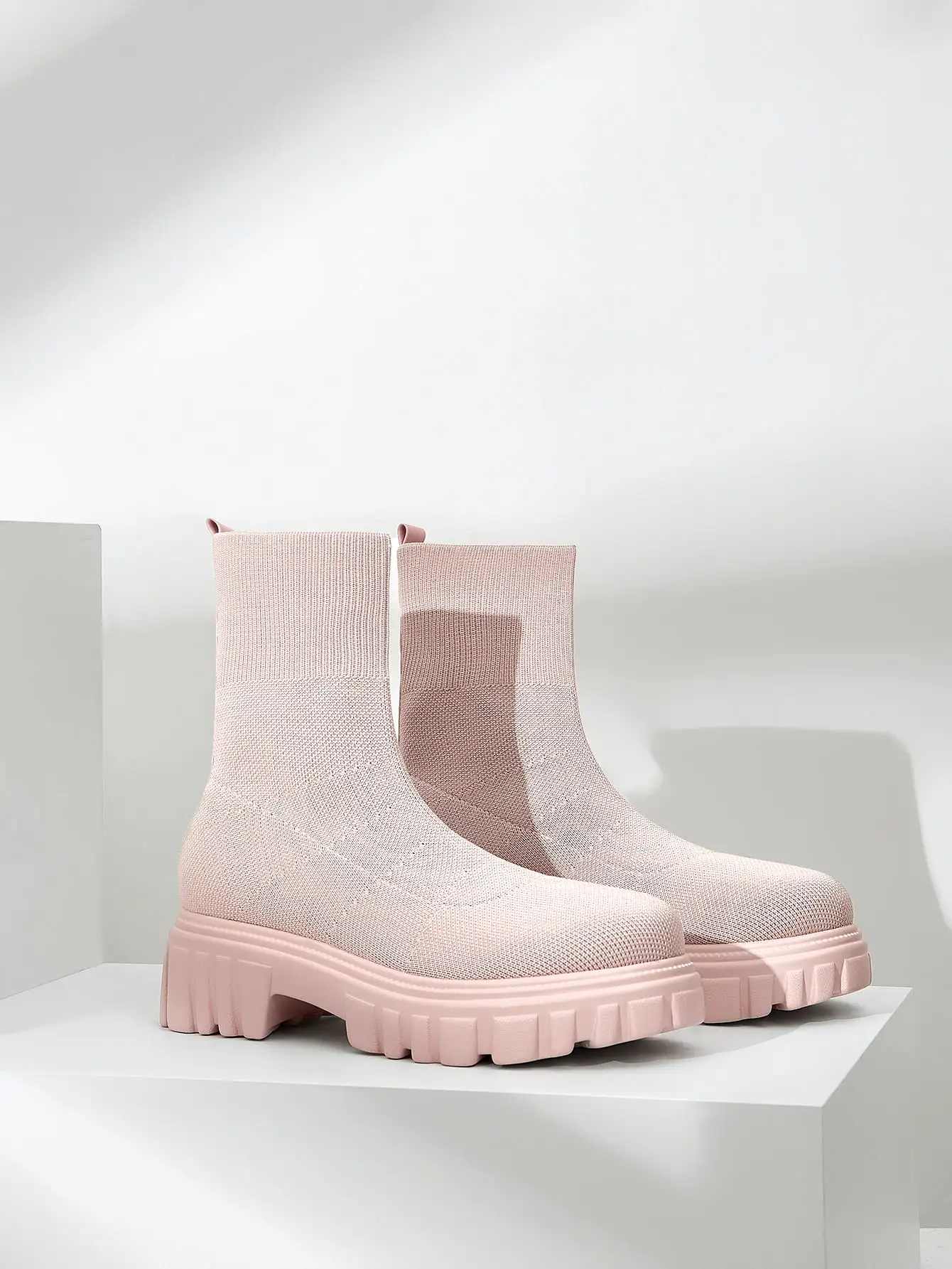 Basic Minimalist Knit Platform Sock Boots