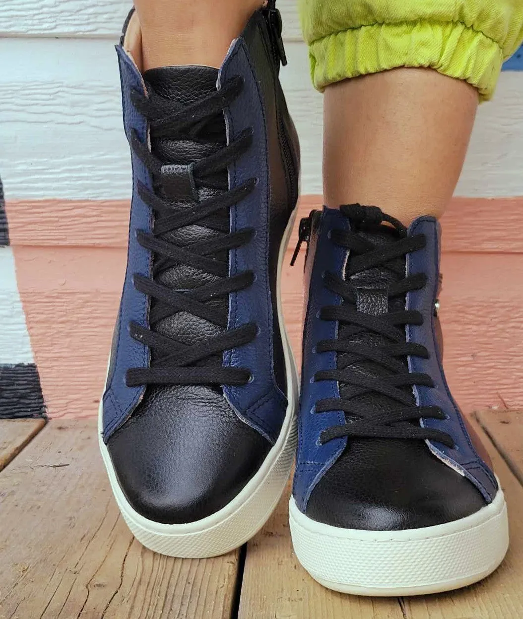 Black & Blue Leather high top sneaker