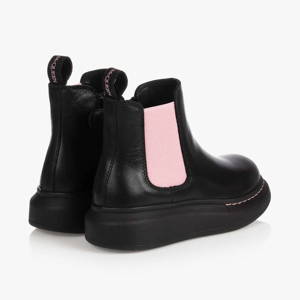 Black & Pink Leather Boots