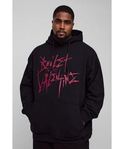 boohooMAN Mens Plus Oversized Bullet For My Valentine License Print Hoodie