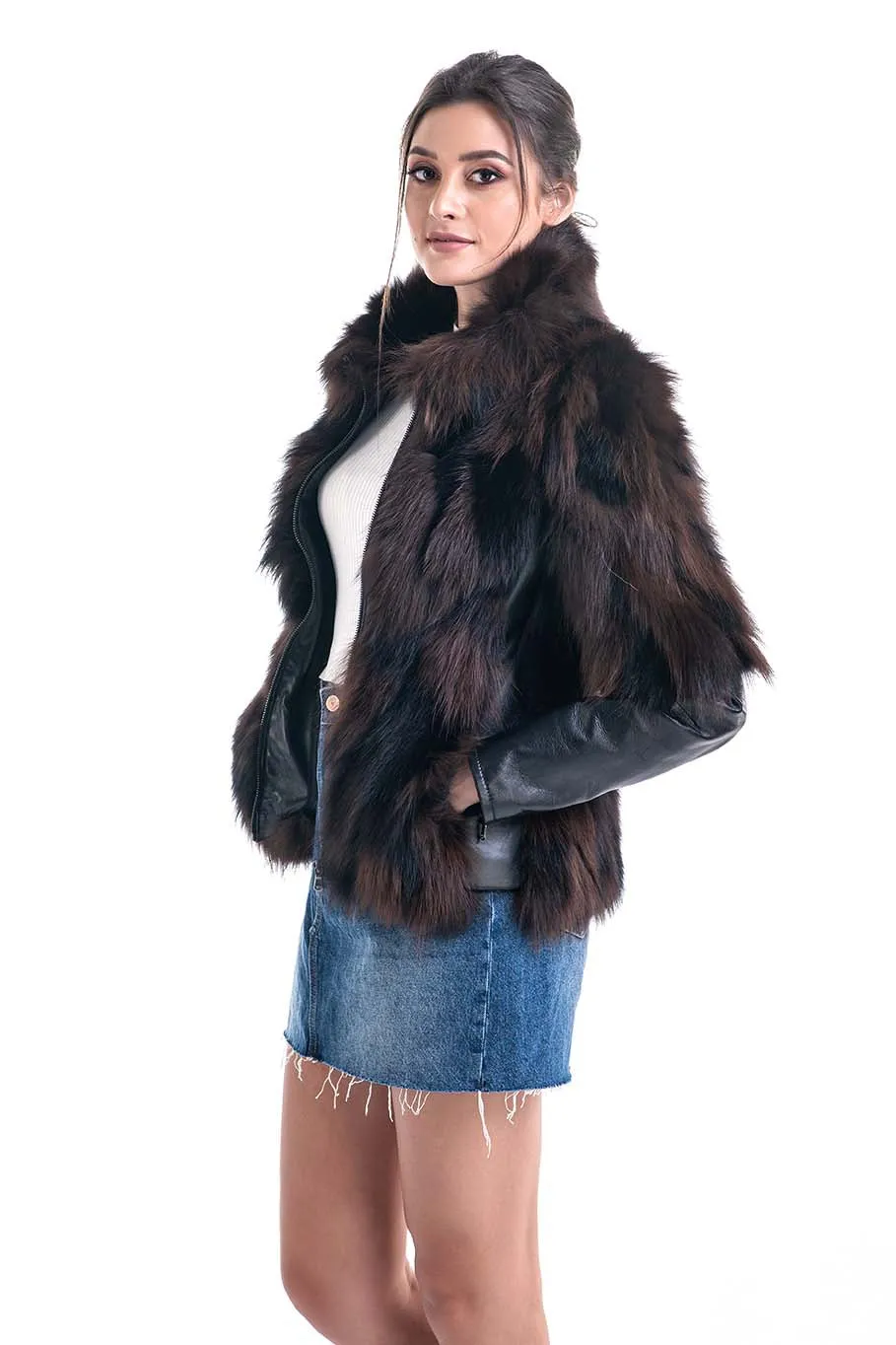 Brown Genuine Fox Fur Jacket