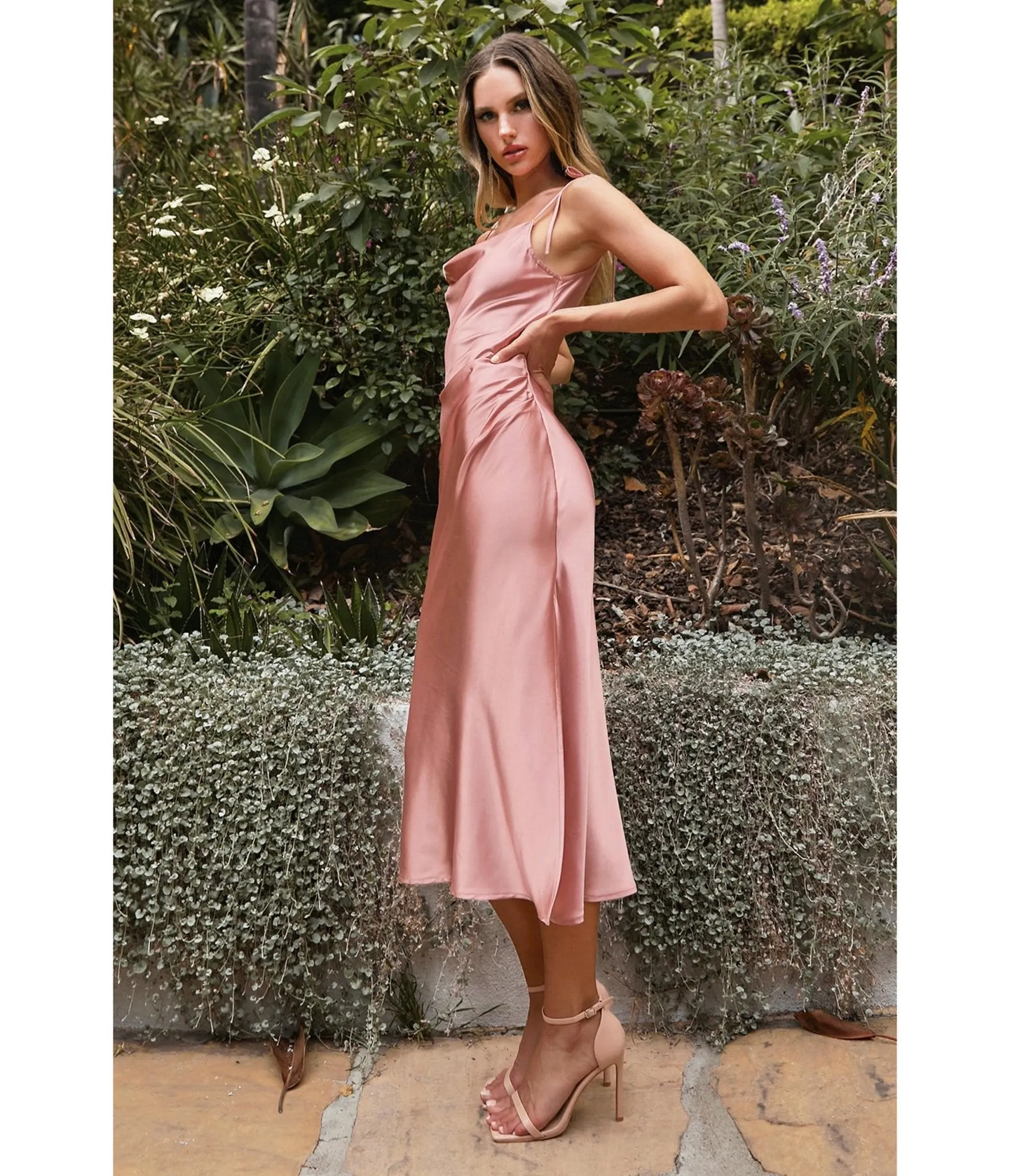 Cinderella Divine  Desert Rose Satin Slip Homecoming Midi Dress