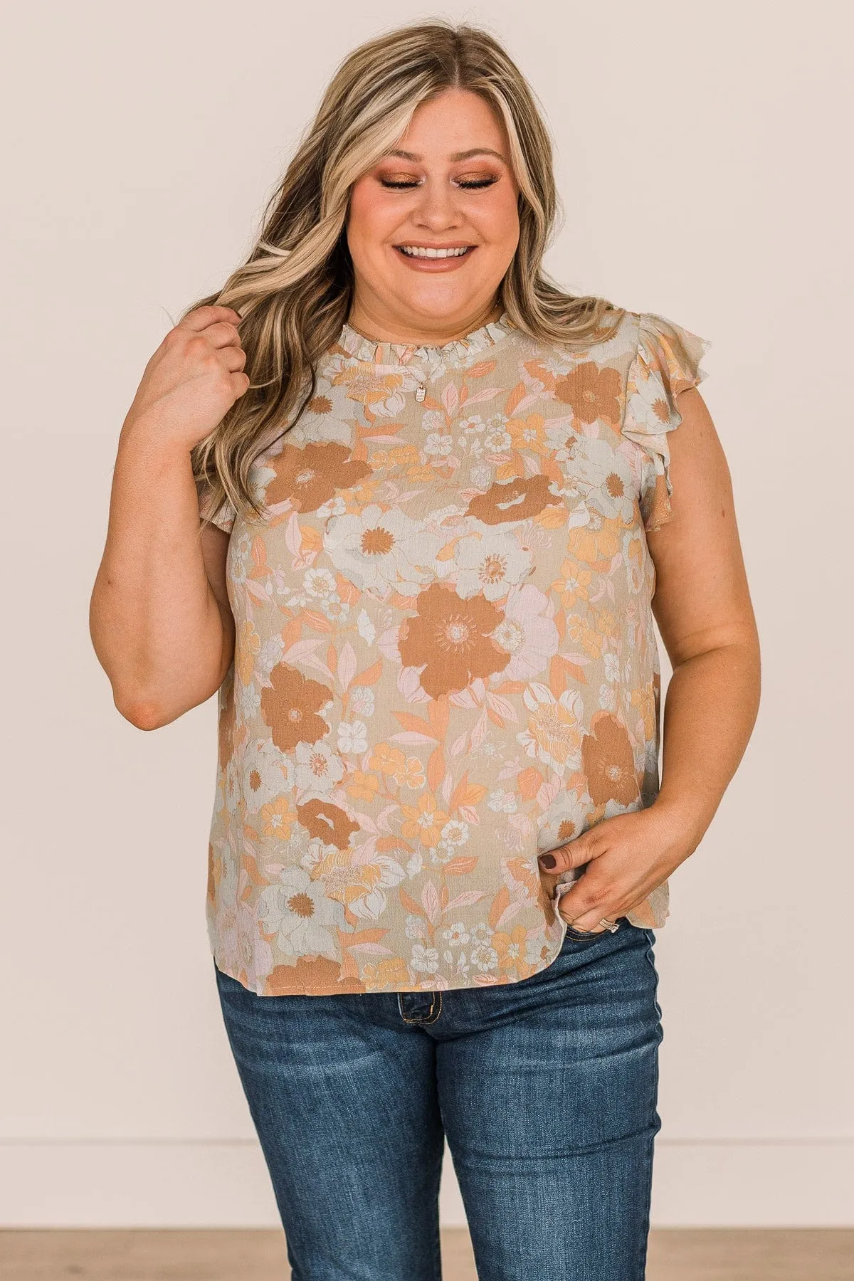 Classic Soul Floral Ruffle Blouse- Sage