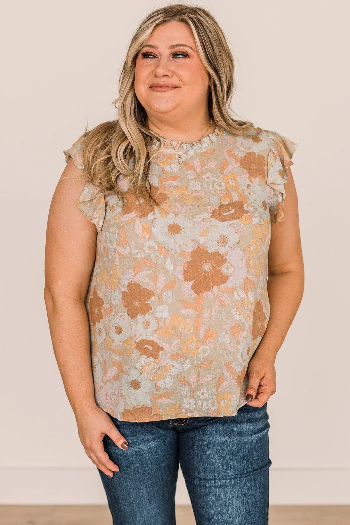 Classic Soul Floral Ruffle Blouse- Sage