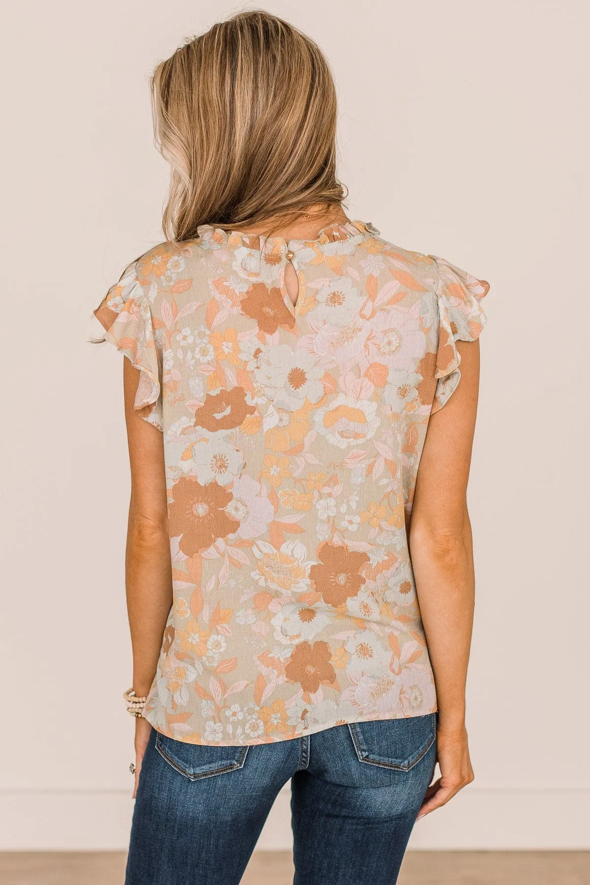 Classic Soul Floral Ruffle Blouse- Sage