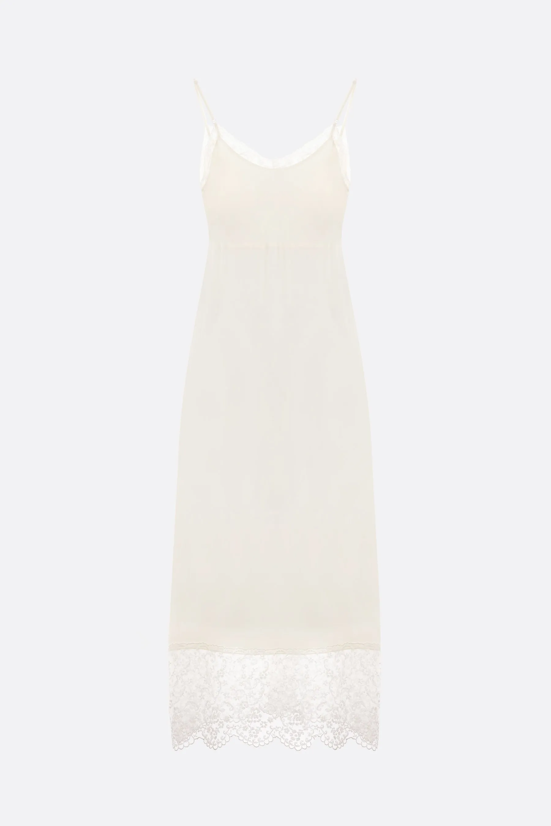 crepe de chine slip dress with lace trims