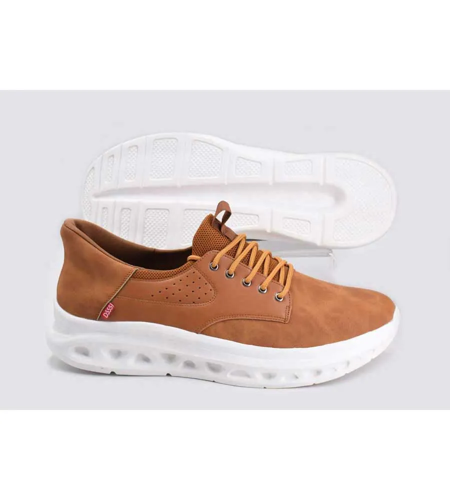 D555 Big Mens Tan Hands Free Shoes With PU, Faux Suede Top and Faux Laces (DARTFORD 1)