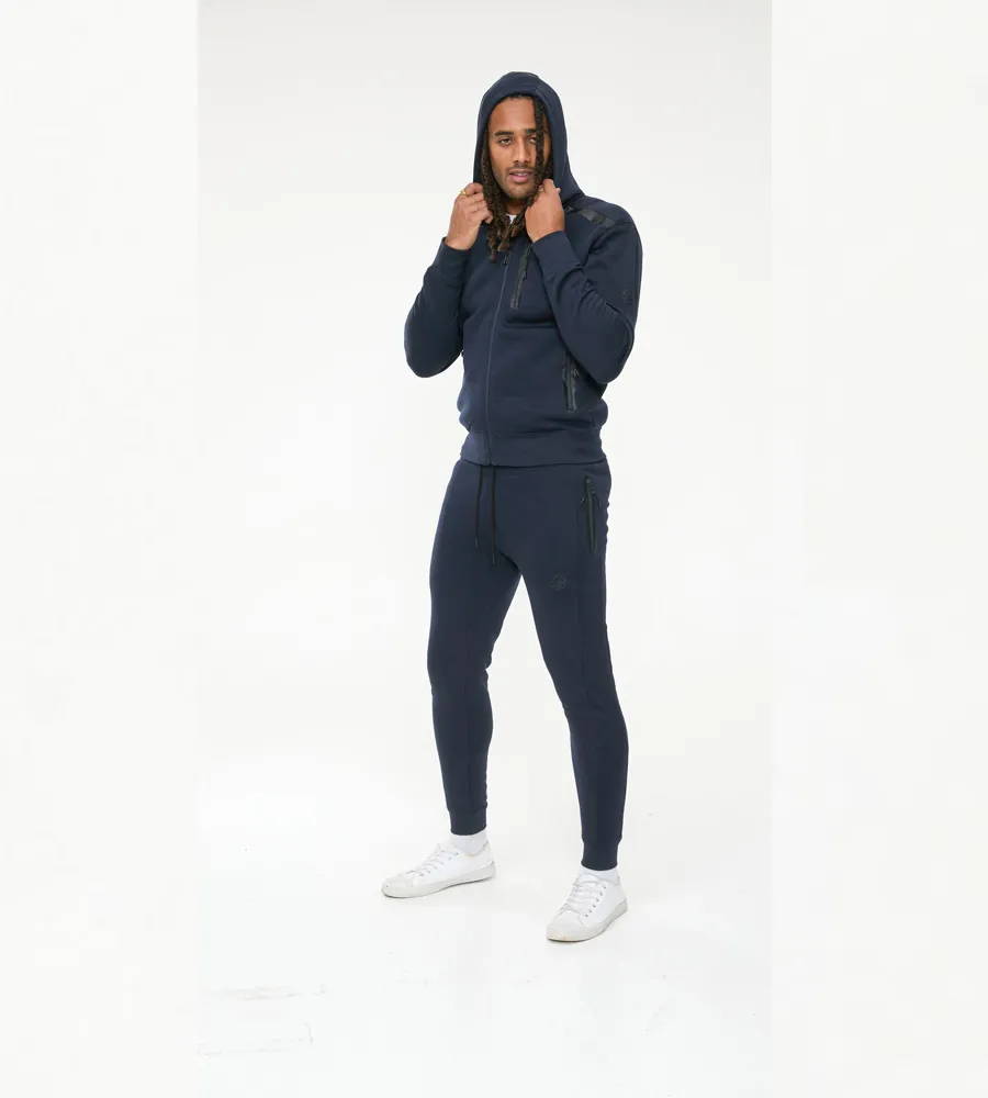 D555 Tall Mens Navy Hoodie With Reversed Zips (GABRIEL)