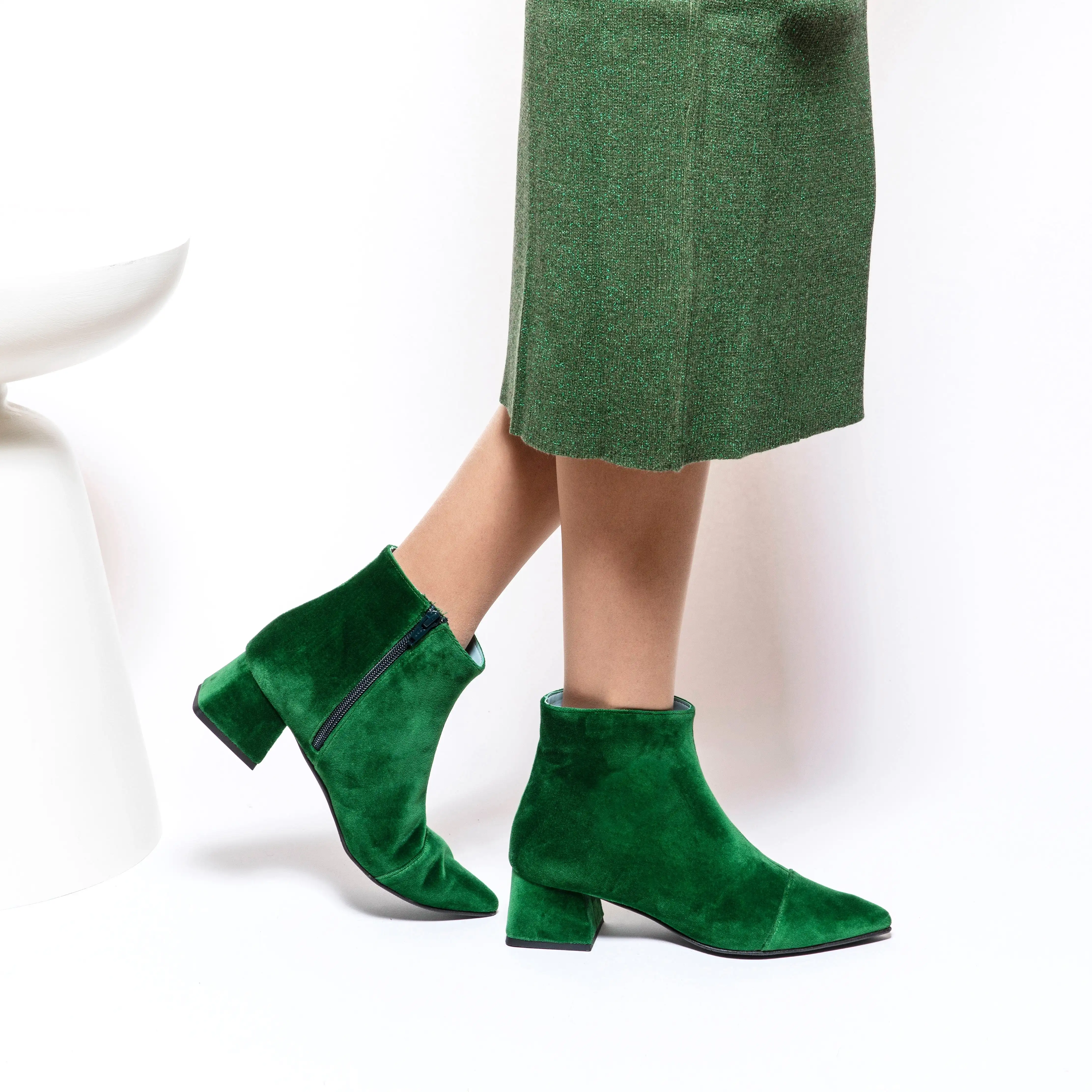 Dahlia Vegan Velvet Ankle Boots | Green