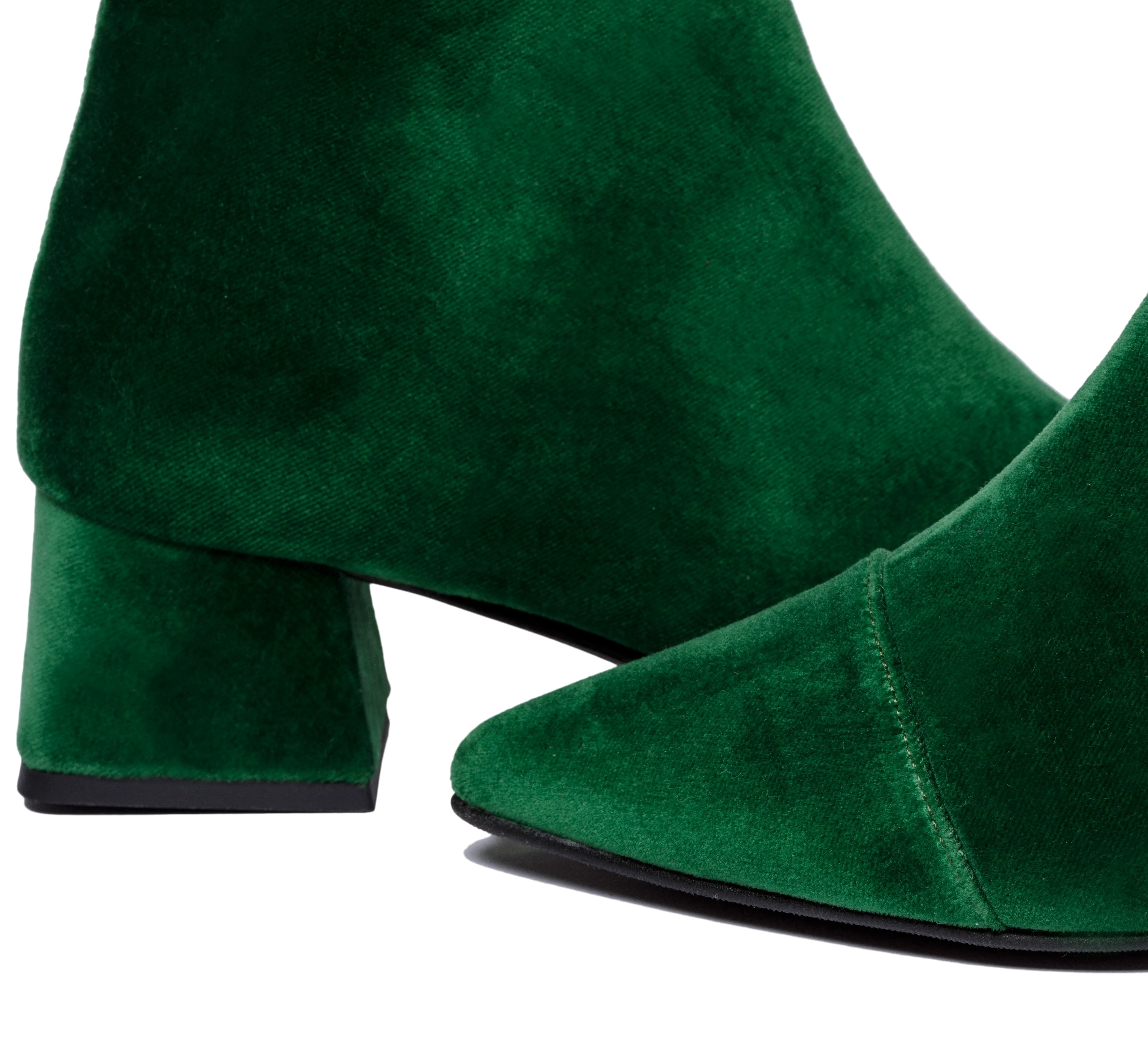 Dahlia Vegan Velvet Ankle Boots | Green