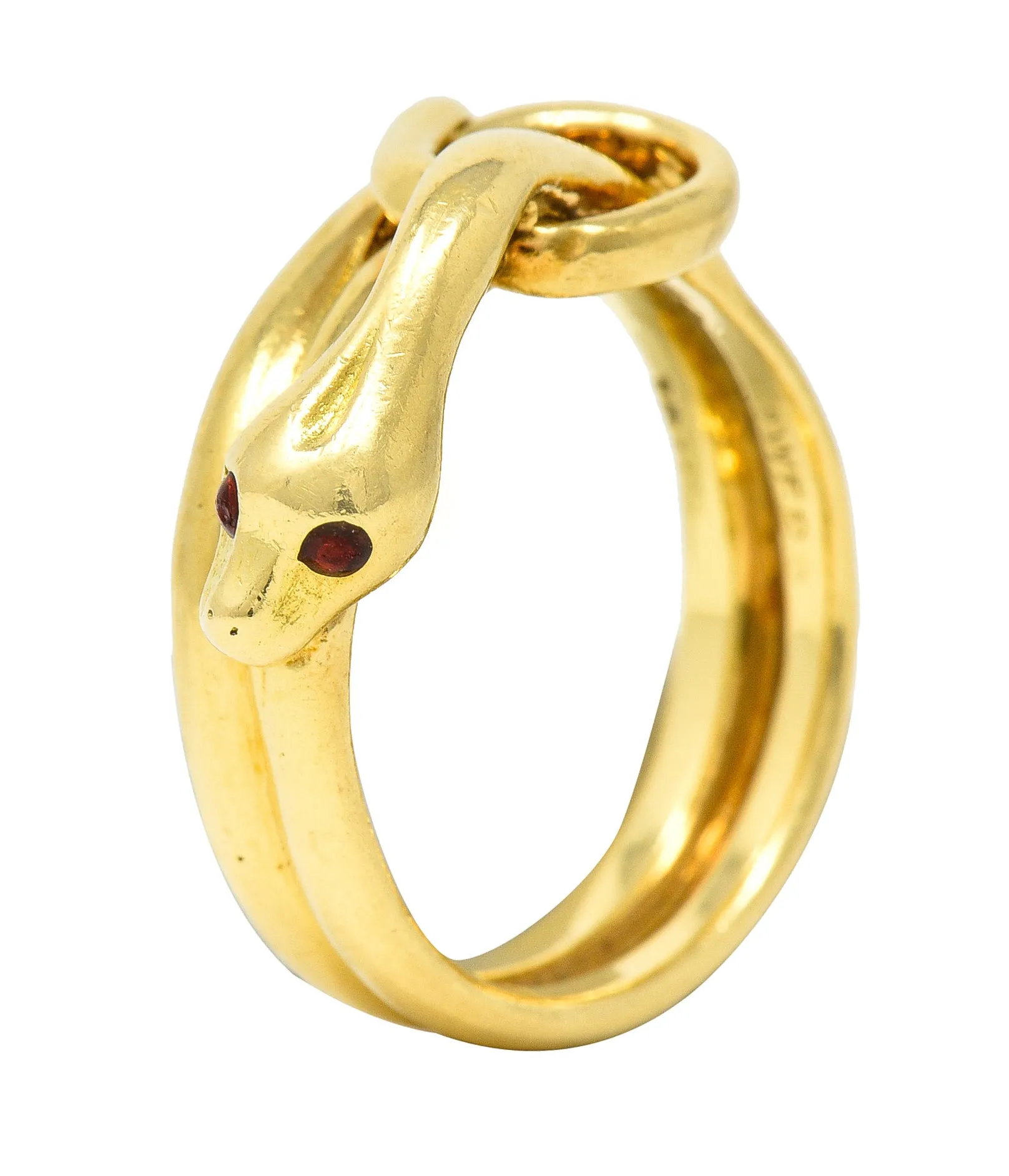 David Webb 1970's Ruby 18 Karat Yellow Gold Knotted Snake Vintage Band Ring