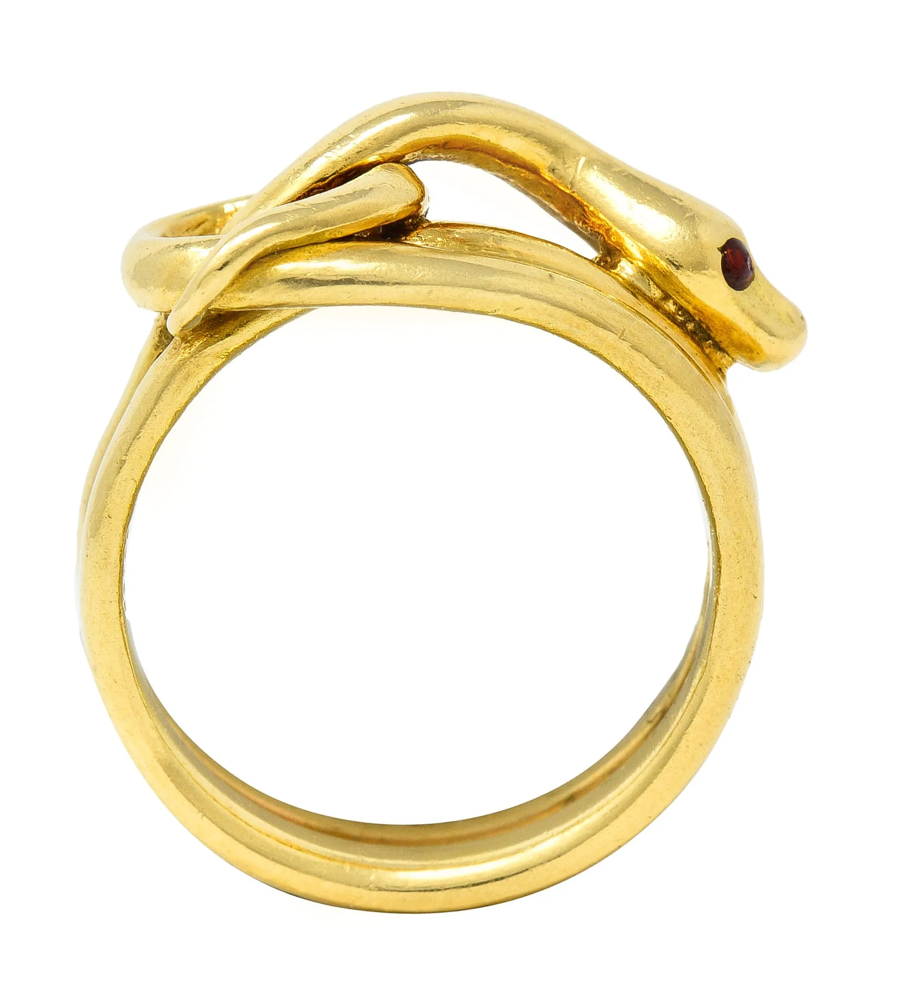 David Webb 1970's Ruby 18 Karat Yellow Gold Knotted Snake Vintage Band Ring