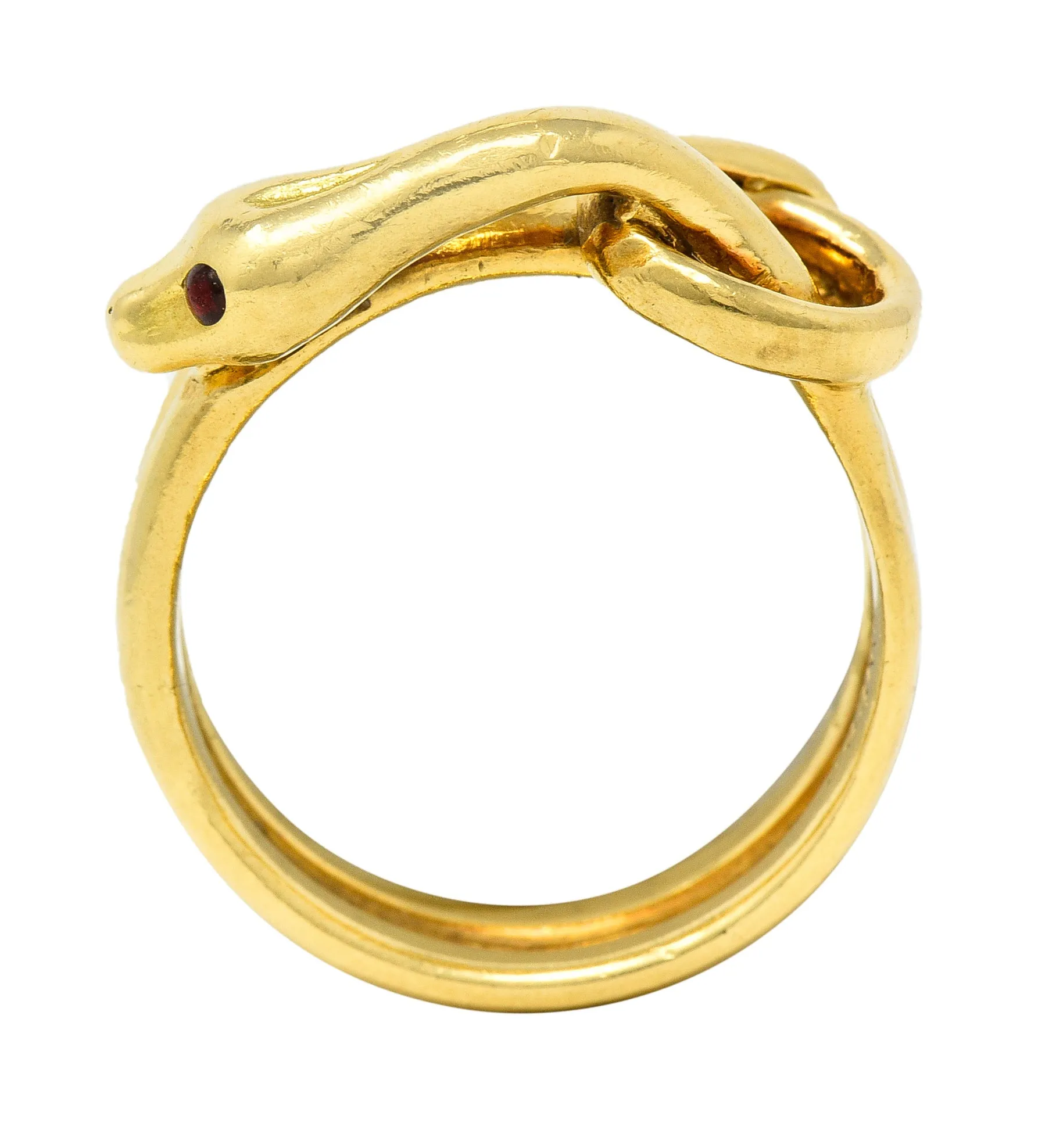 David Webb 1970's Ruby 18 Karat Yellow Gold Knotted Snake Vintage Band Ring