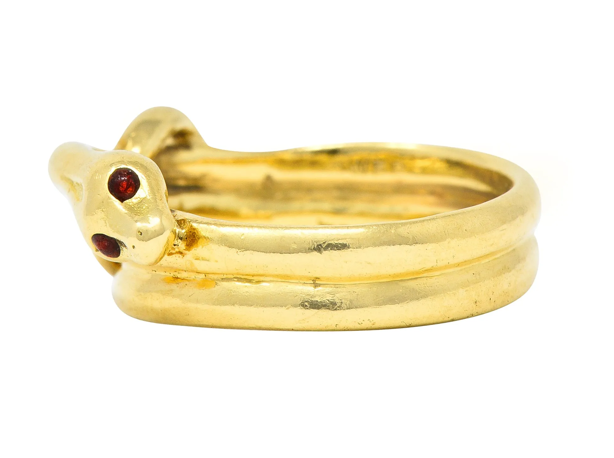 David Webb 1970's Ruby 18 Karat Yellow Gold Knotted Snake Vintage Band Ring