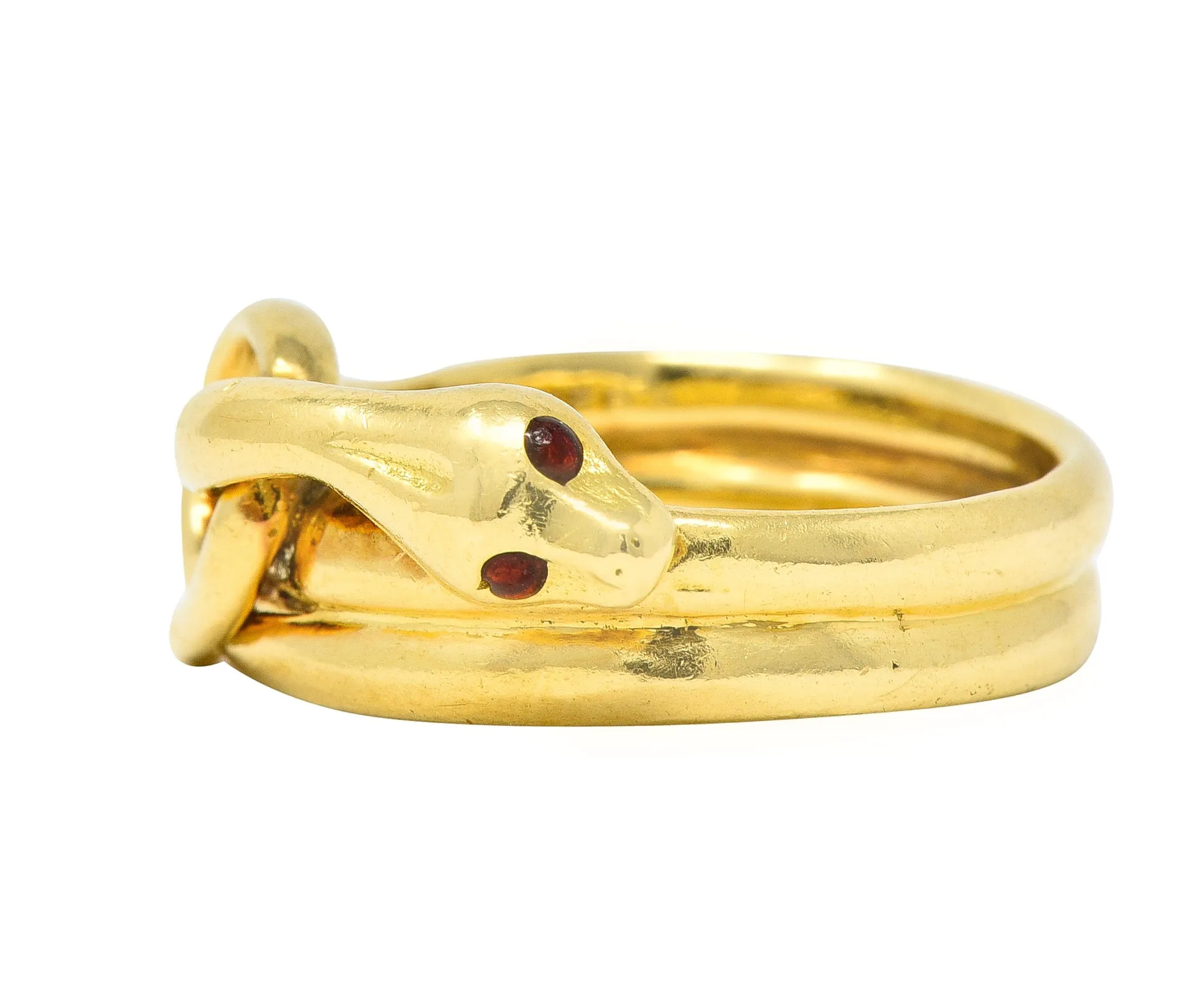 David Webb 1970's Ruby 18 Karat Yellow Gold Knotted Snake Vintage Band Ring