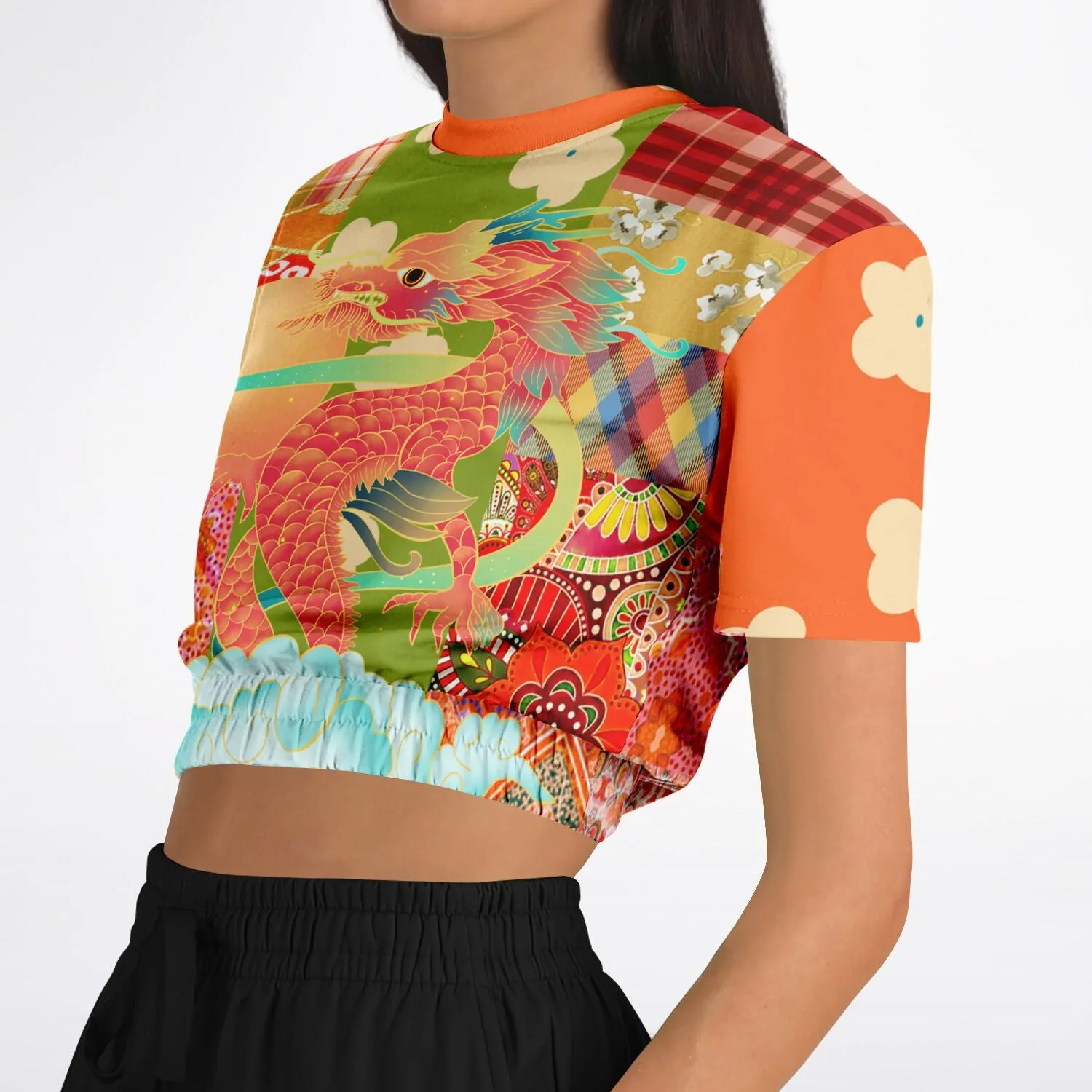 Divine Sublime Dragon Short Sleeve Cropped Sweater