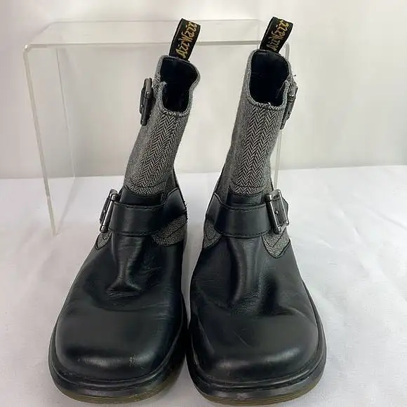 DrMarten Grey Fabric With Black Leather Ankle Boots