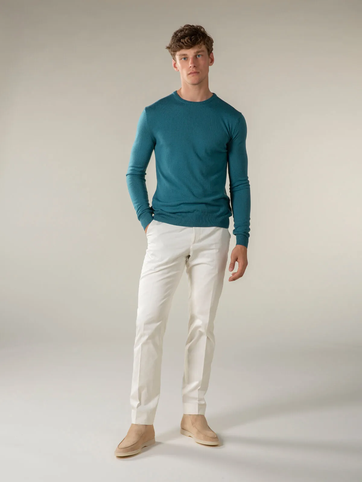 Extrafine Merino Crew Neck Sweater Carribean Blue