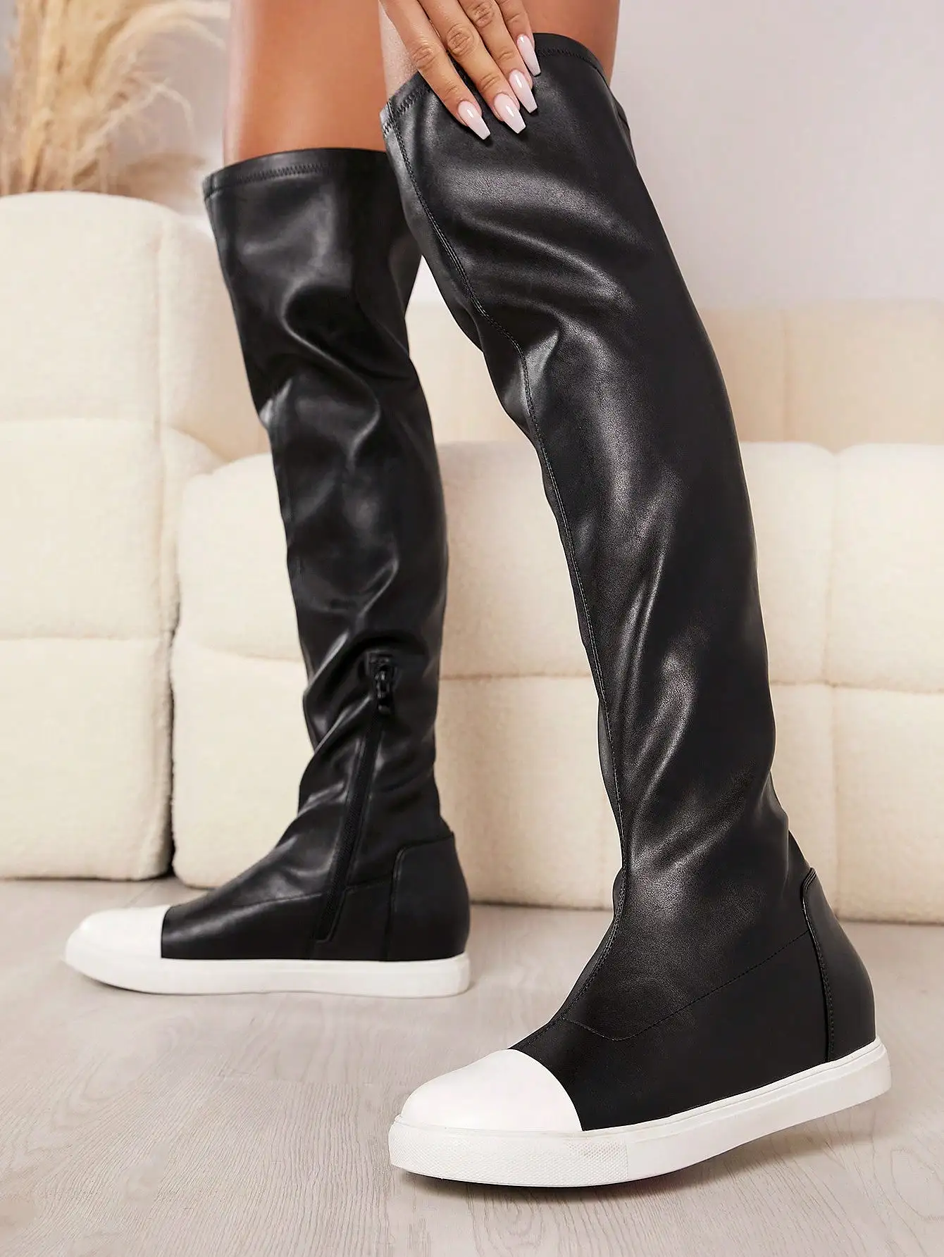 Faux Leather Closed Toe Over-the-Knee Boots