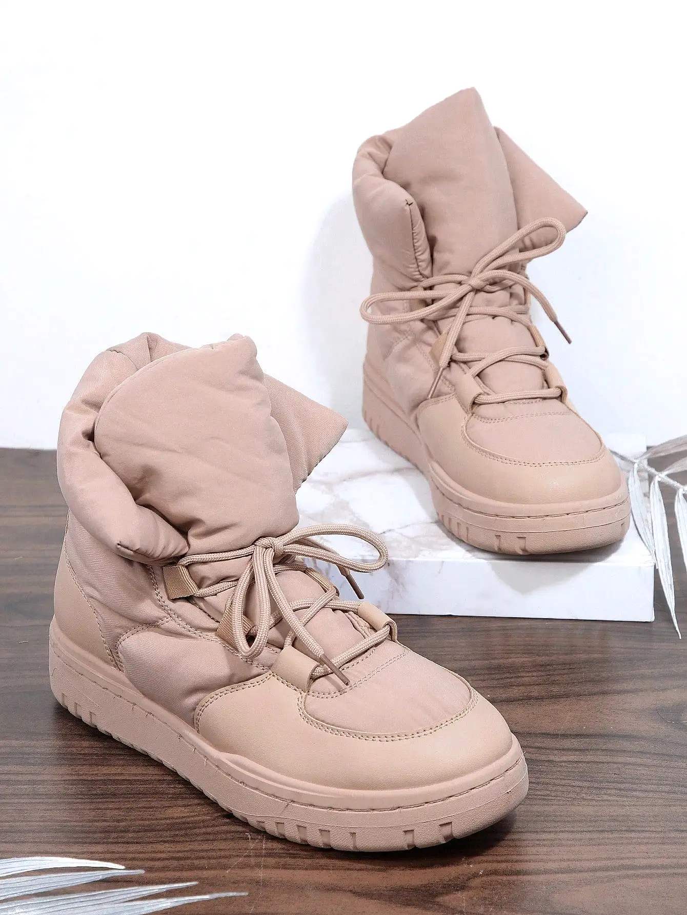 Faux Leather Lace Up Lug Sole Boots