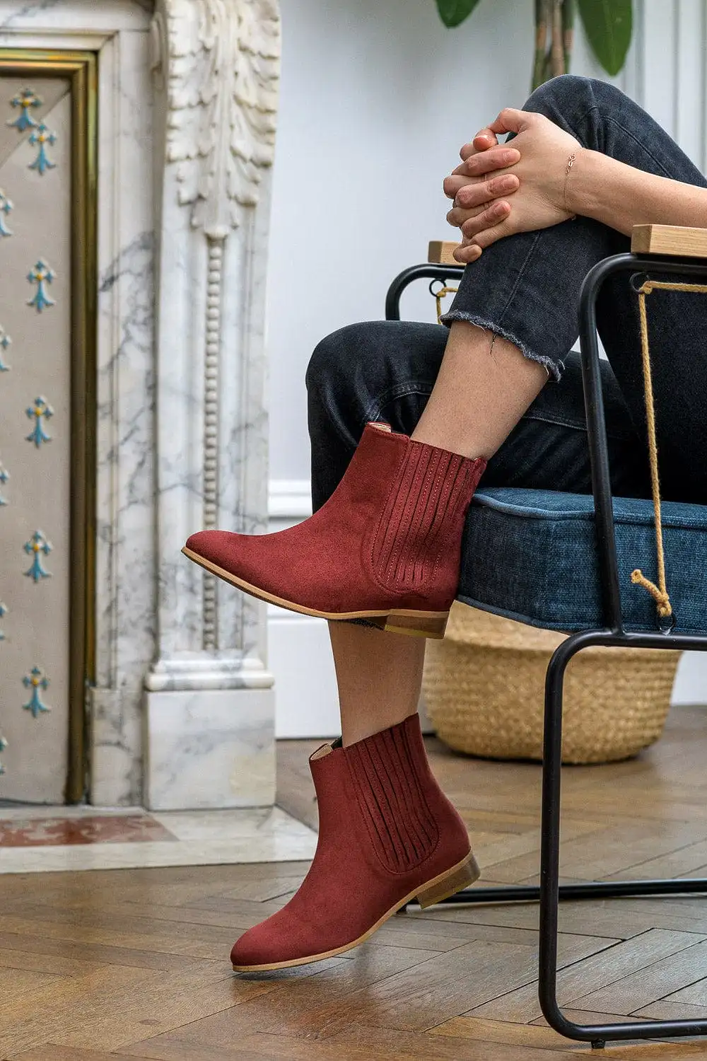 Firenze Vegan Suede Pleated Chelsea Boots | Brick Red