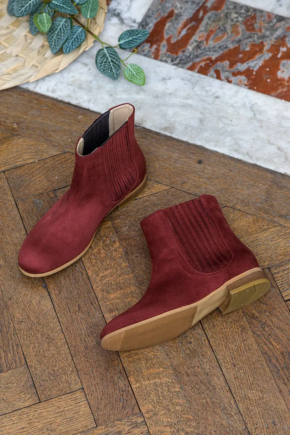 Firenze Vegan Suede Pleated Chelsea Boots | Brick Red