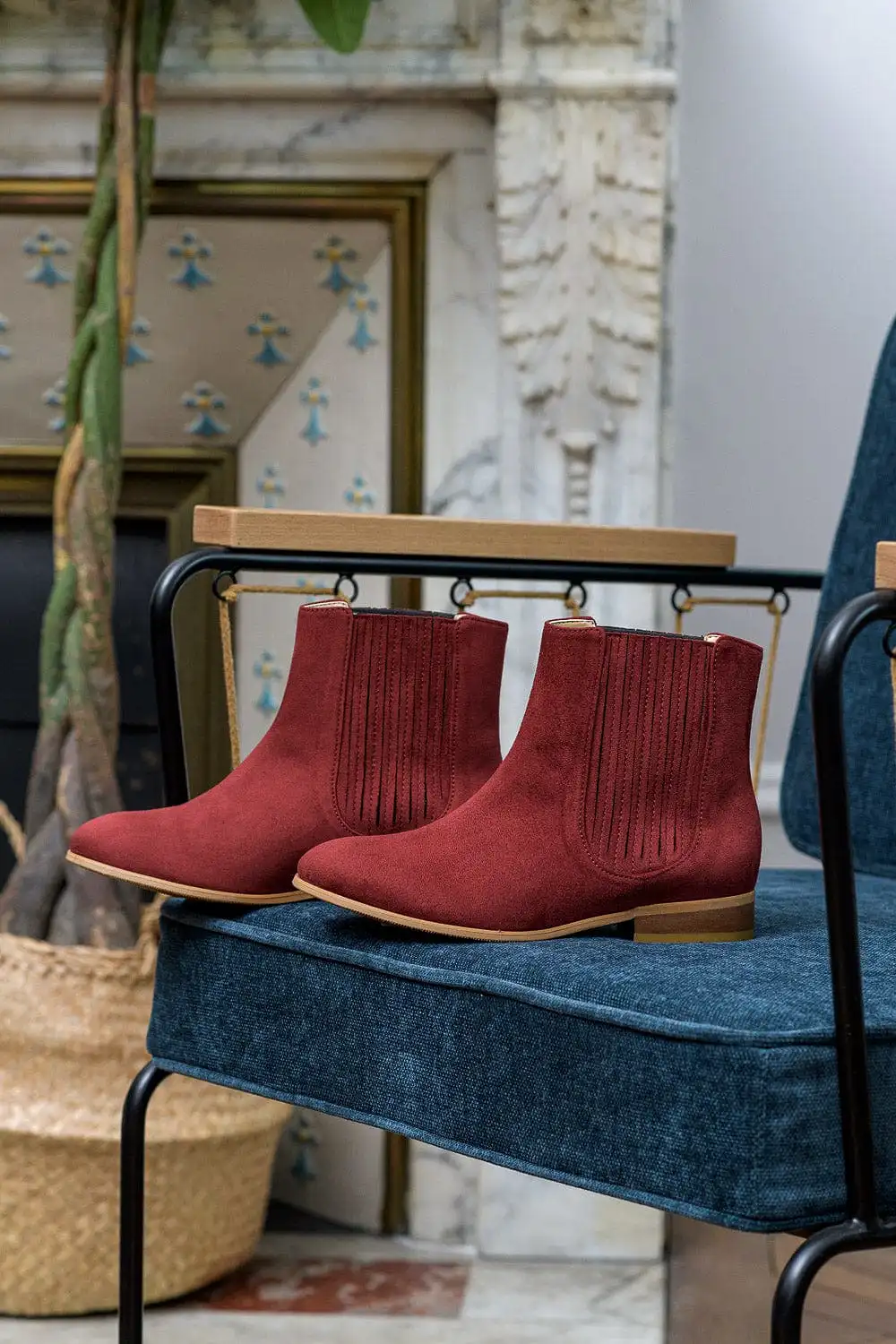 Firenze Vegan Suede Pleated Chelsea Boots | Brick Red