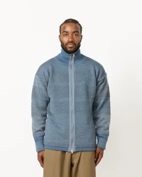 Fisherman Full Zip Sweater in Smoke Blue