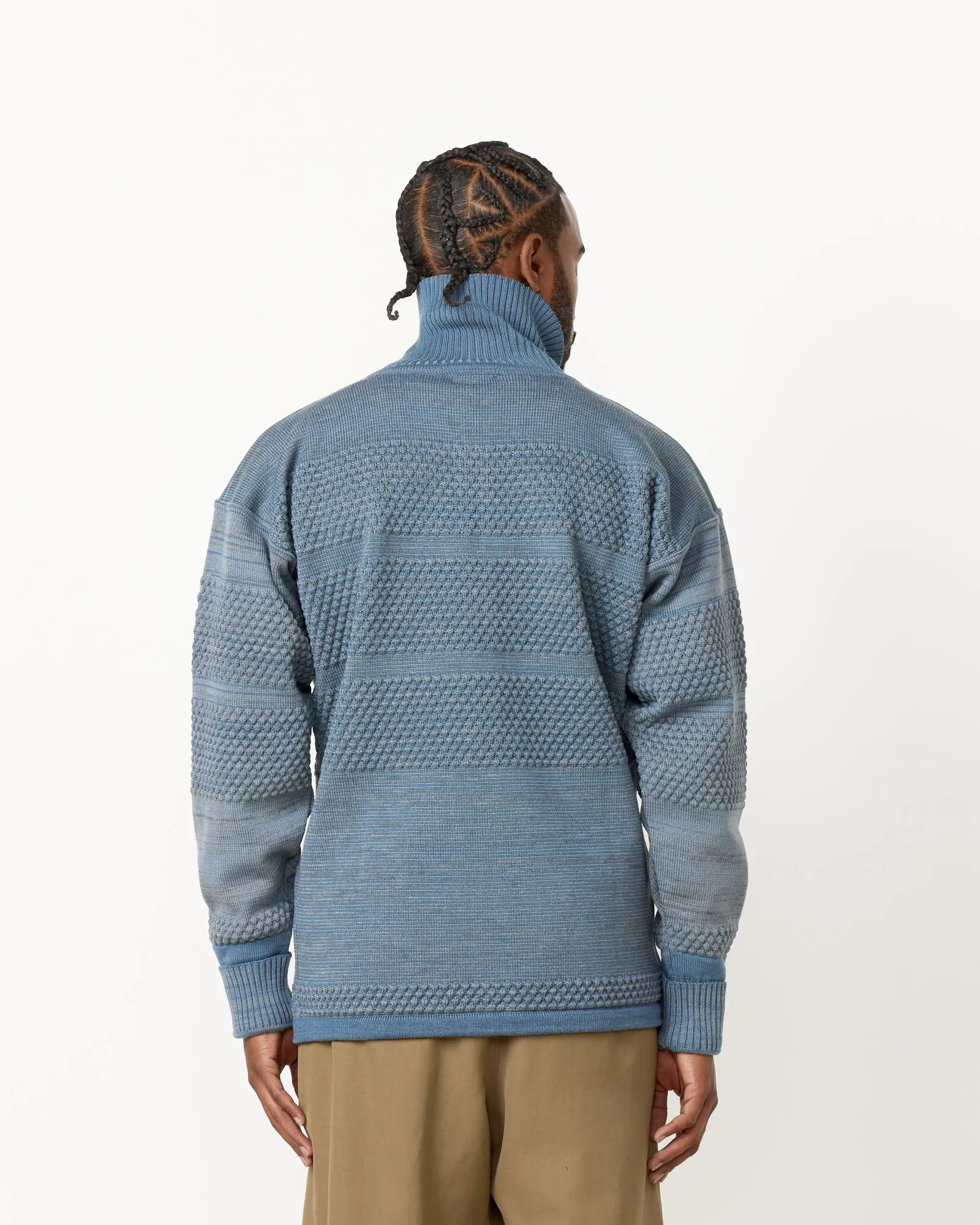 Fisherman Full Zip Sweater in Smoke Blue