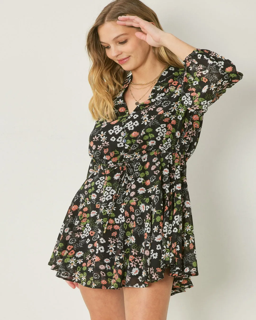 Floral Print Long Sleeve Mini dress