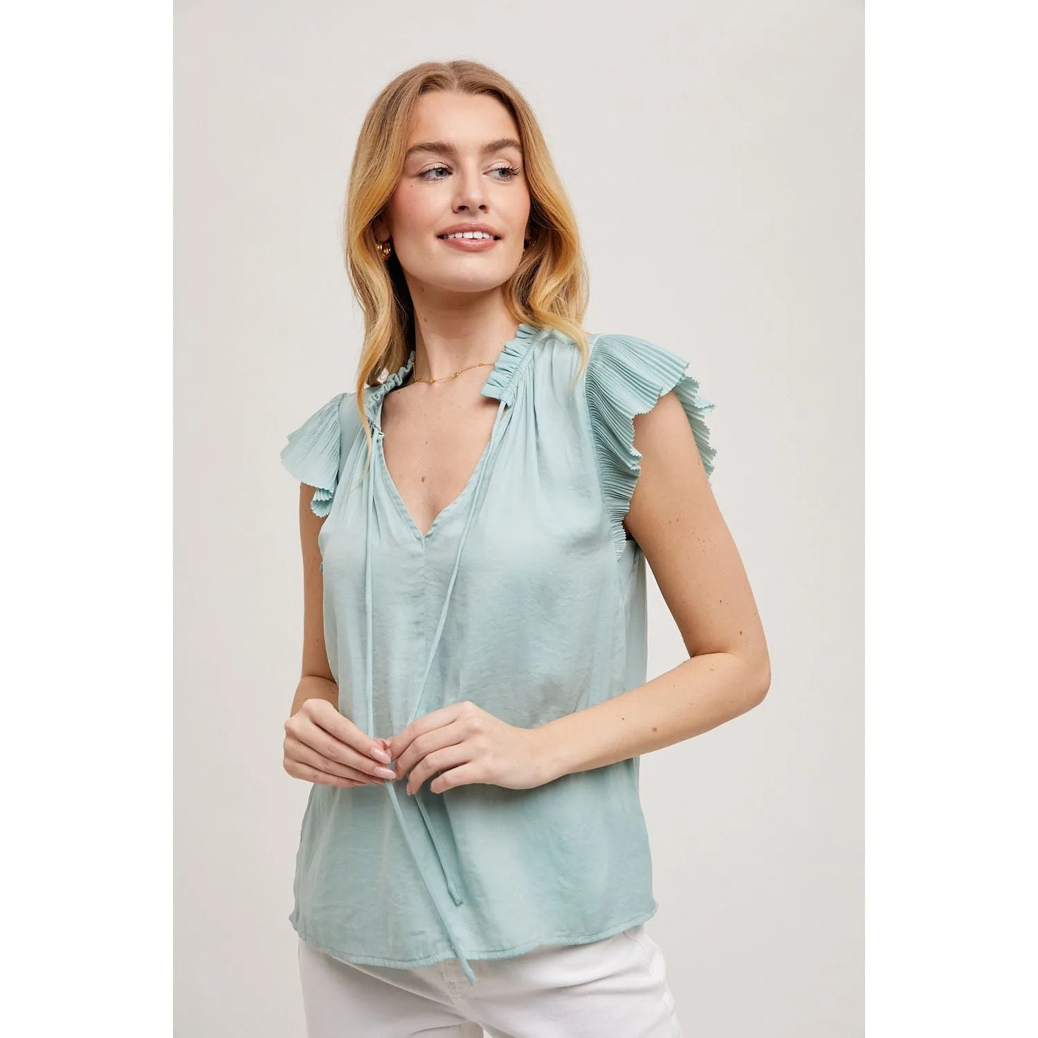 Frankie Pleating Ruffle Sleeve FUN2FUN Blouse