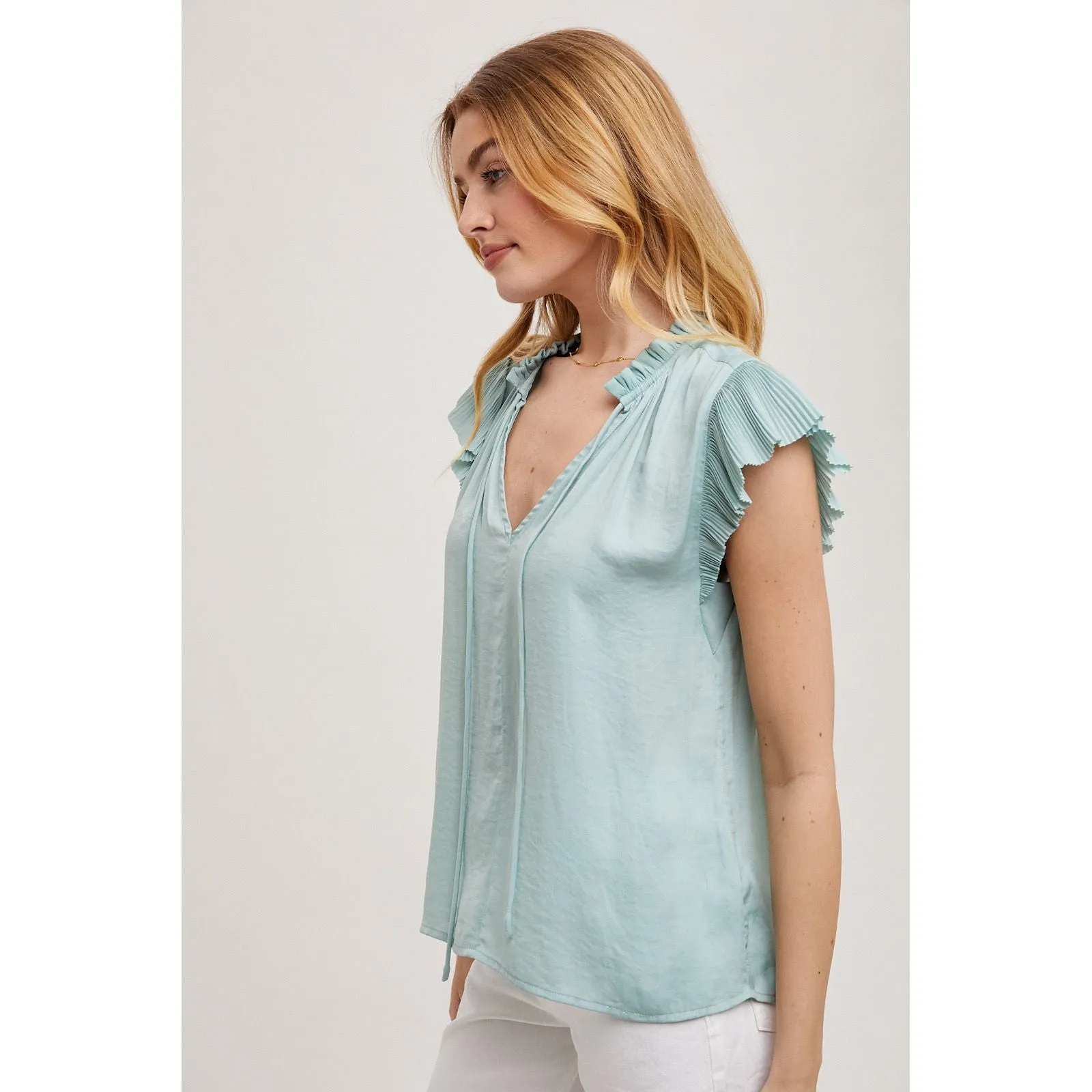 Frankie Pleating Ruffle Sleeve FUN2FUN Blouse