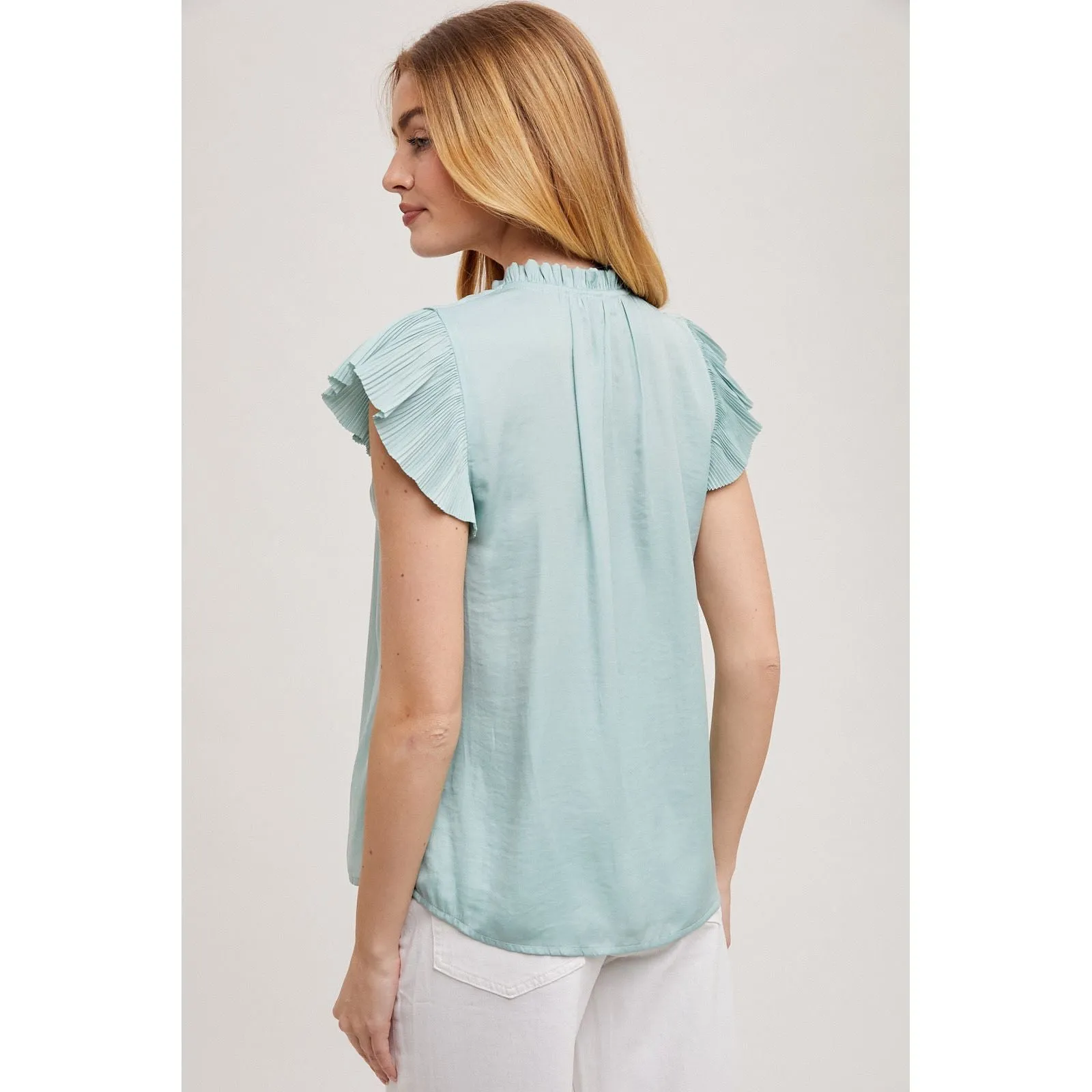 Frankie Pleating Ruffle Sleeve FUN2FUN Blouse