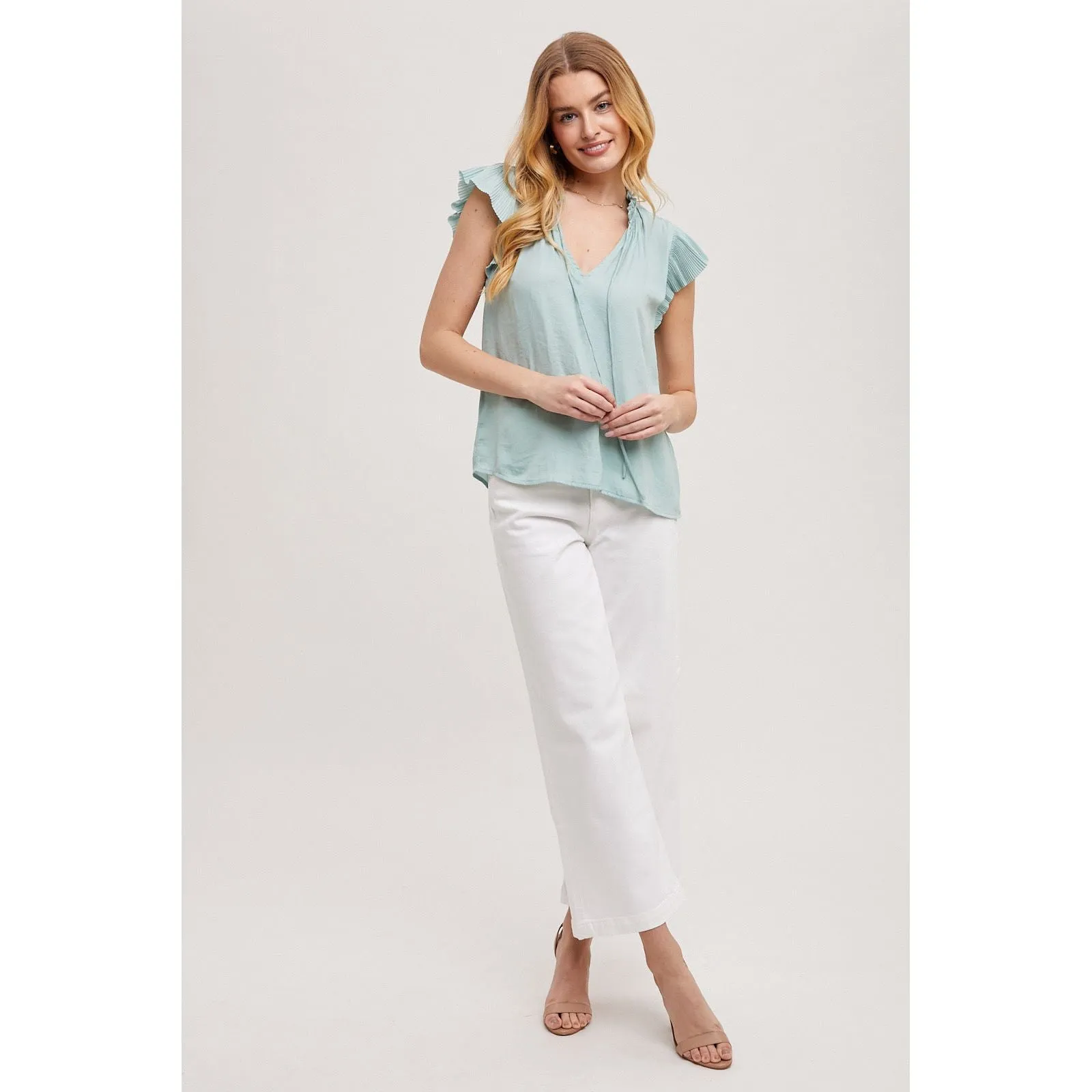 Frankie Pleating Ruffle Sleeve FUN2FUN Blouse