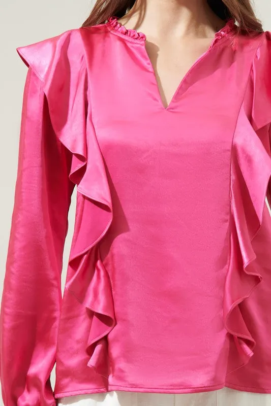 Fuchsia Ruffle Satin Blouse