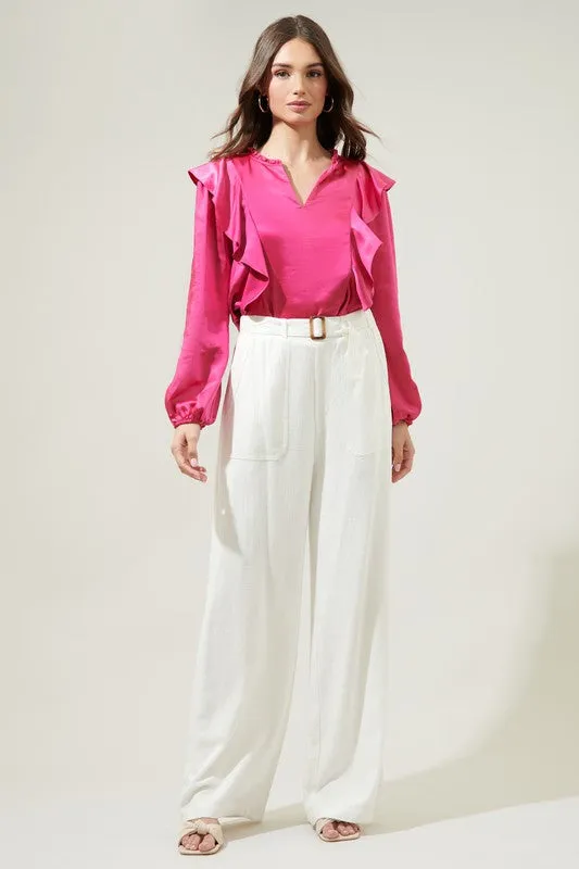 Fuchsia Ruffle Satin Blouse