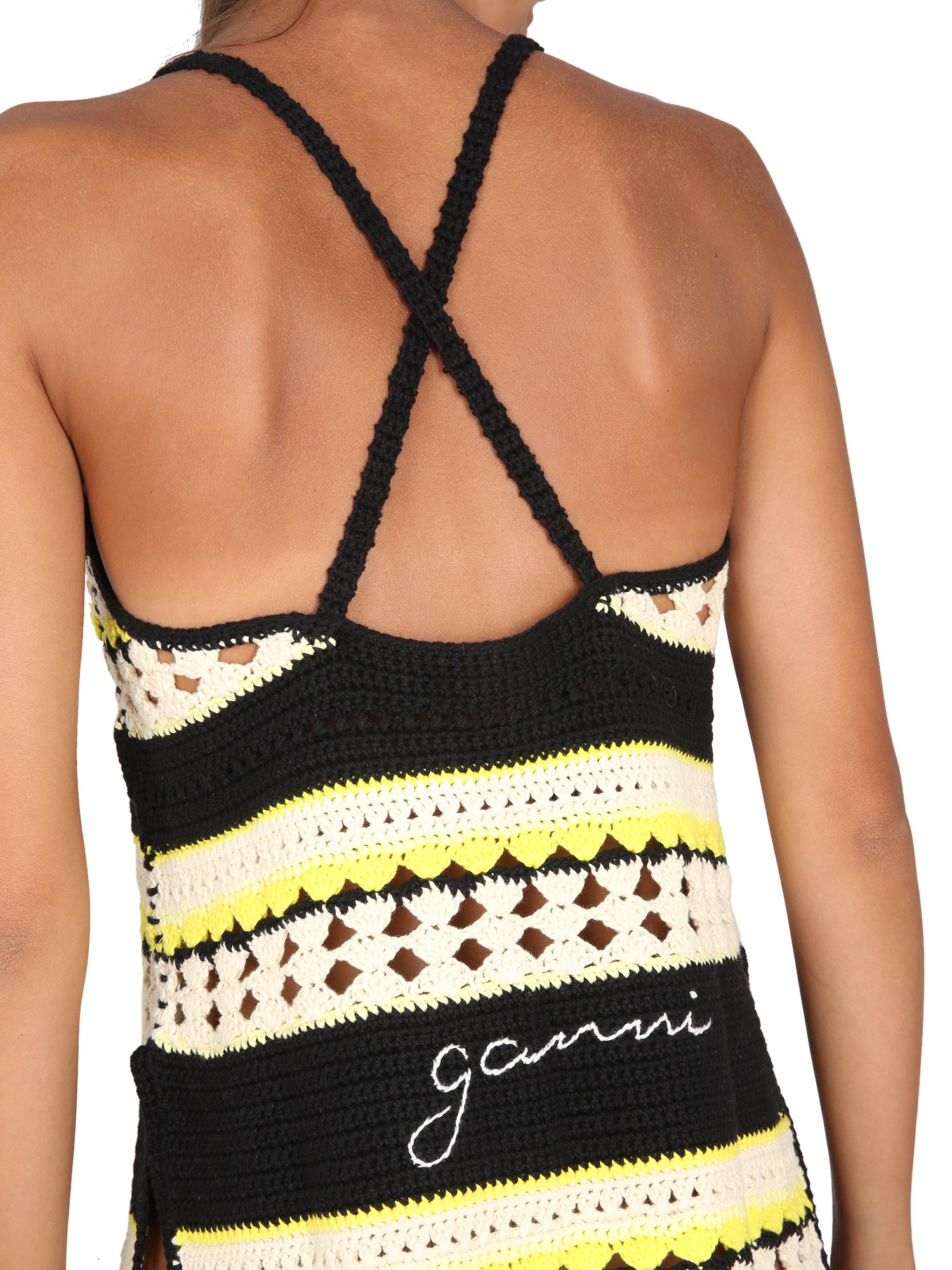 GANNI    CROCHET SLIP DRESS WITH LOGO