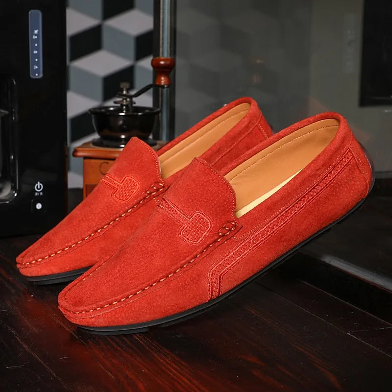 Genuine Leather Formal Business Casual Green Orange Moccasin Sneakers Flats