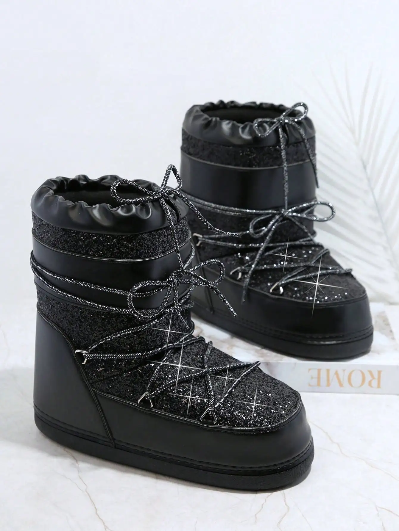 Glitter Lace-Up Ankle Boots